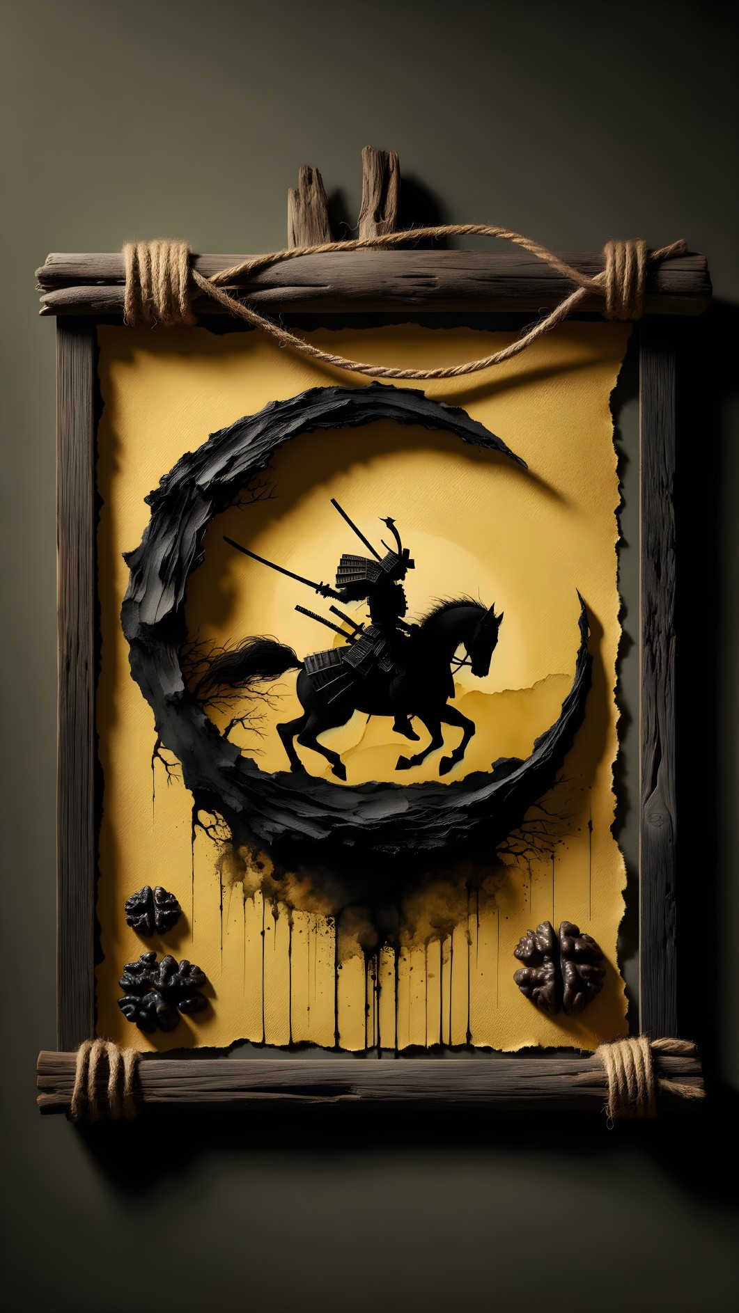 Shadow Art of Warrior on Horseback with Moon Background