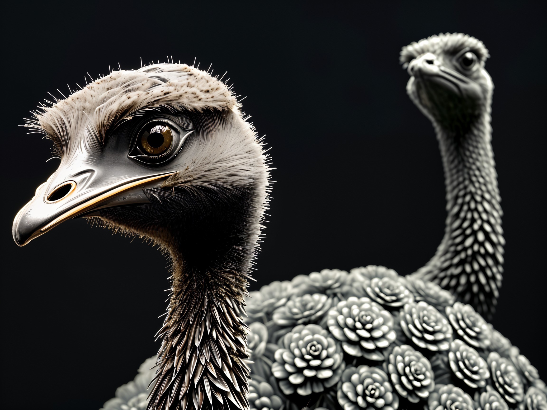 Stylized Birds with Floral Patterns on Dark Background