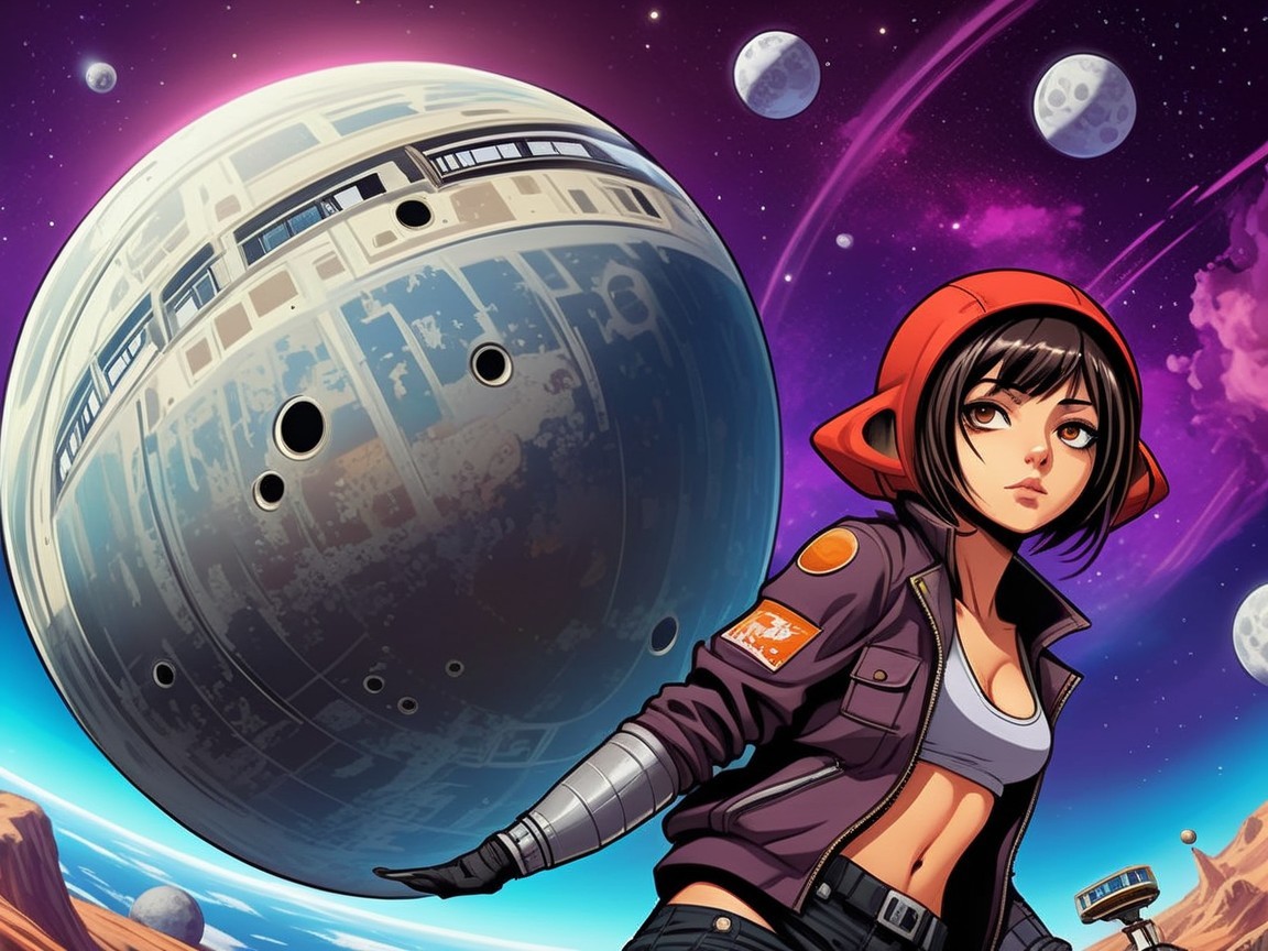 Futuristic Scene of a Young Woman in Cosmic Setting