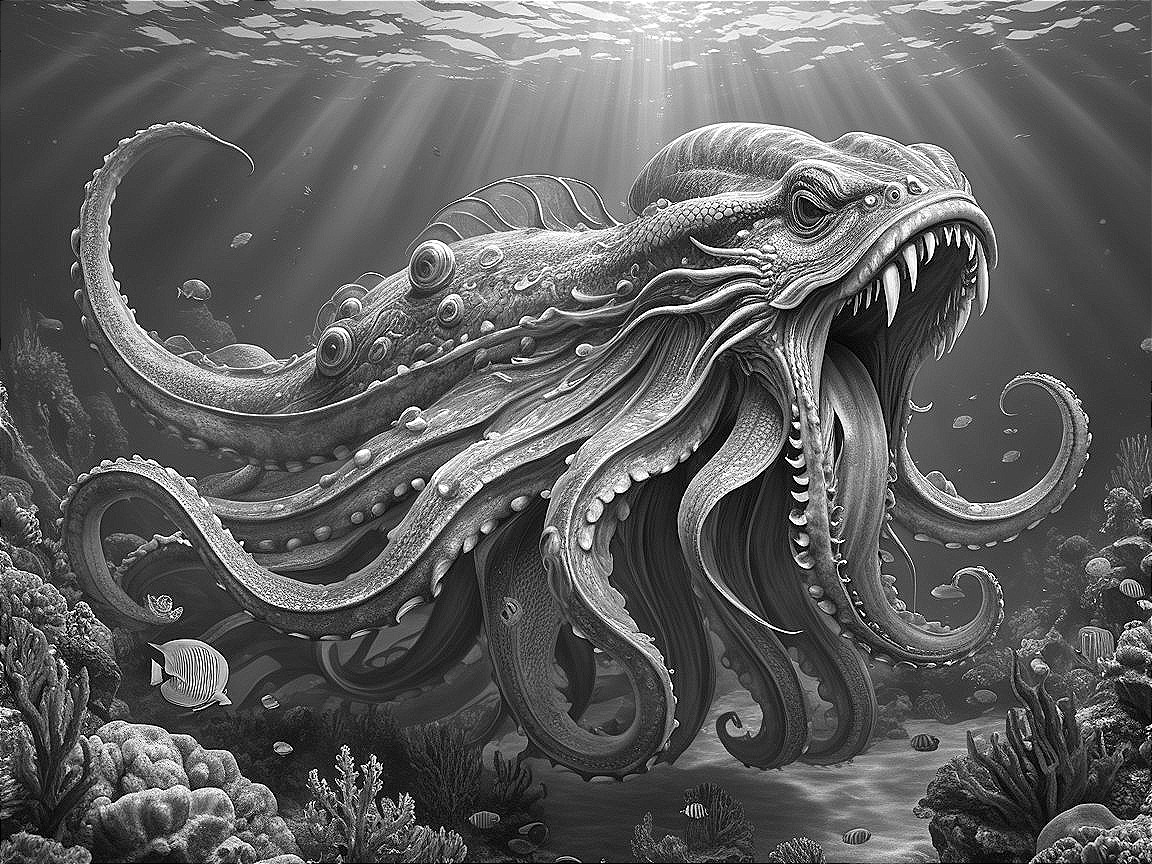 Majestic Octopus in Serene Underwater Landscape