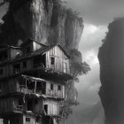 Wooden House on Cliff Under Dark Clouds