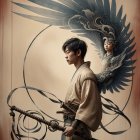 Lone Samurai with Katana and Feathered Wings