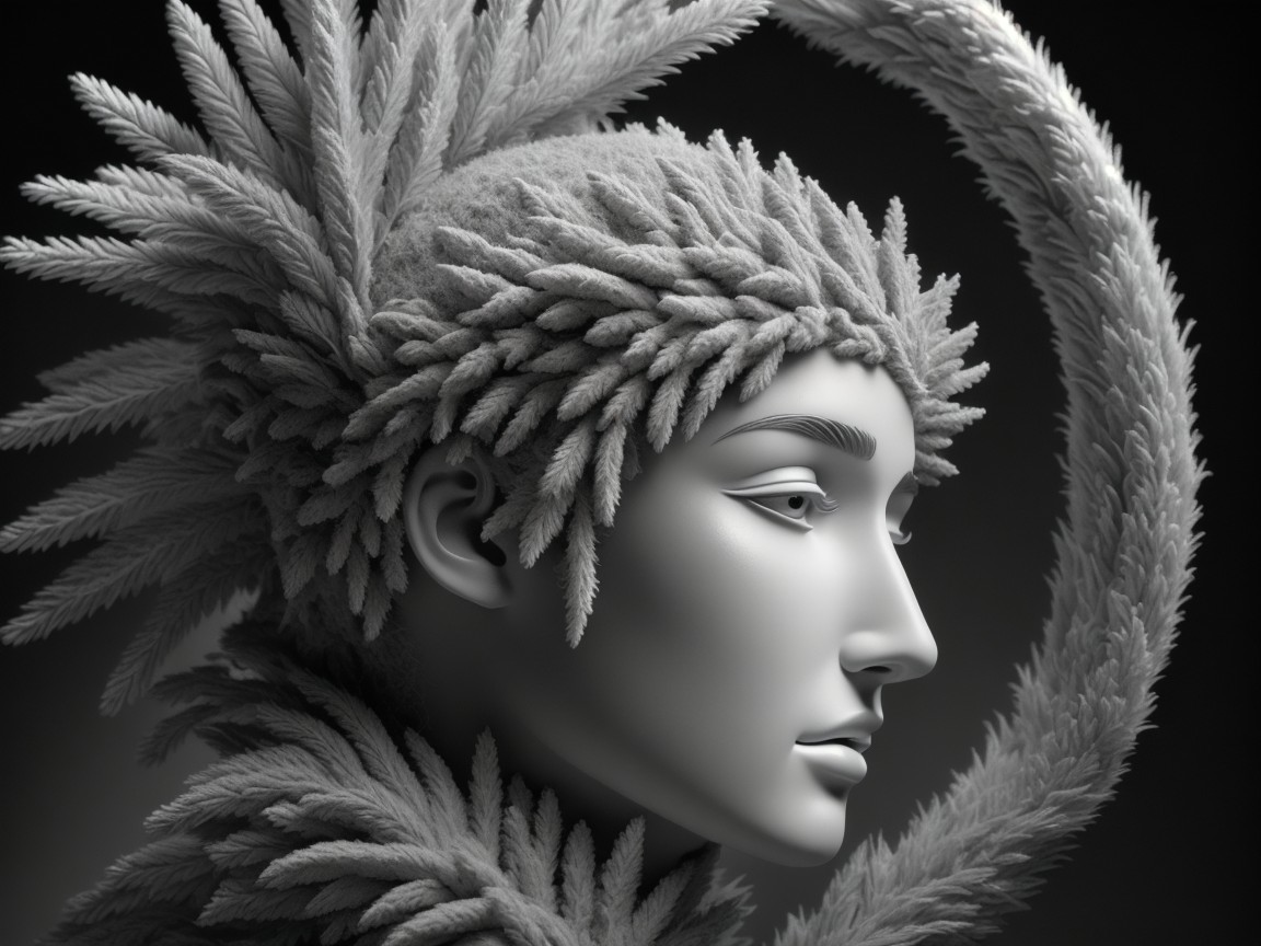 Monochromatic Mannequin Figure with Feather Textures
