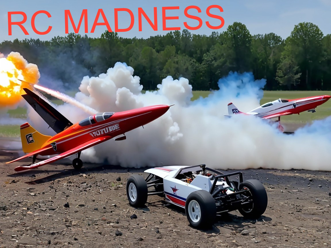 Remote-Controlled Planes and Car in Action Scene