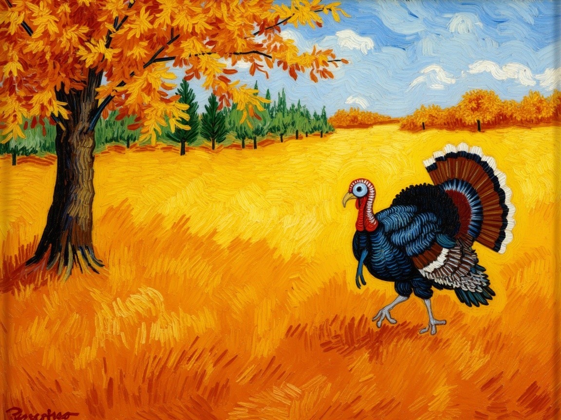 Vibrant Autumn Landscape with Wild Turkey and Trees