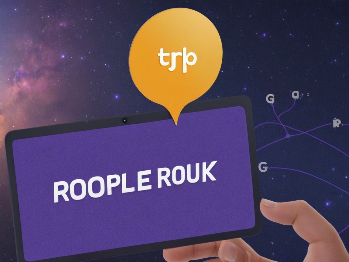 Tablet Displaying "ROOPLE ROUK" in Cosmic Setting