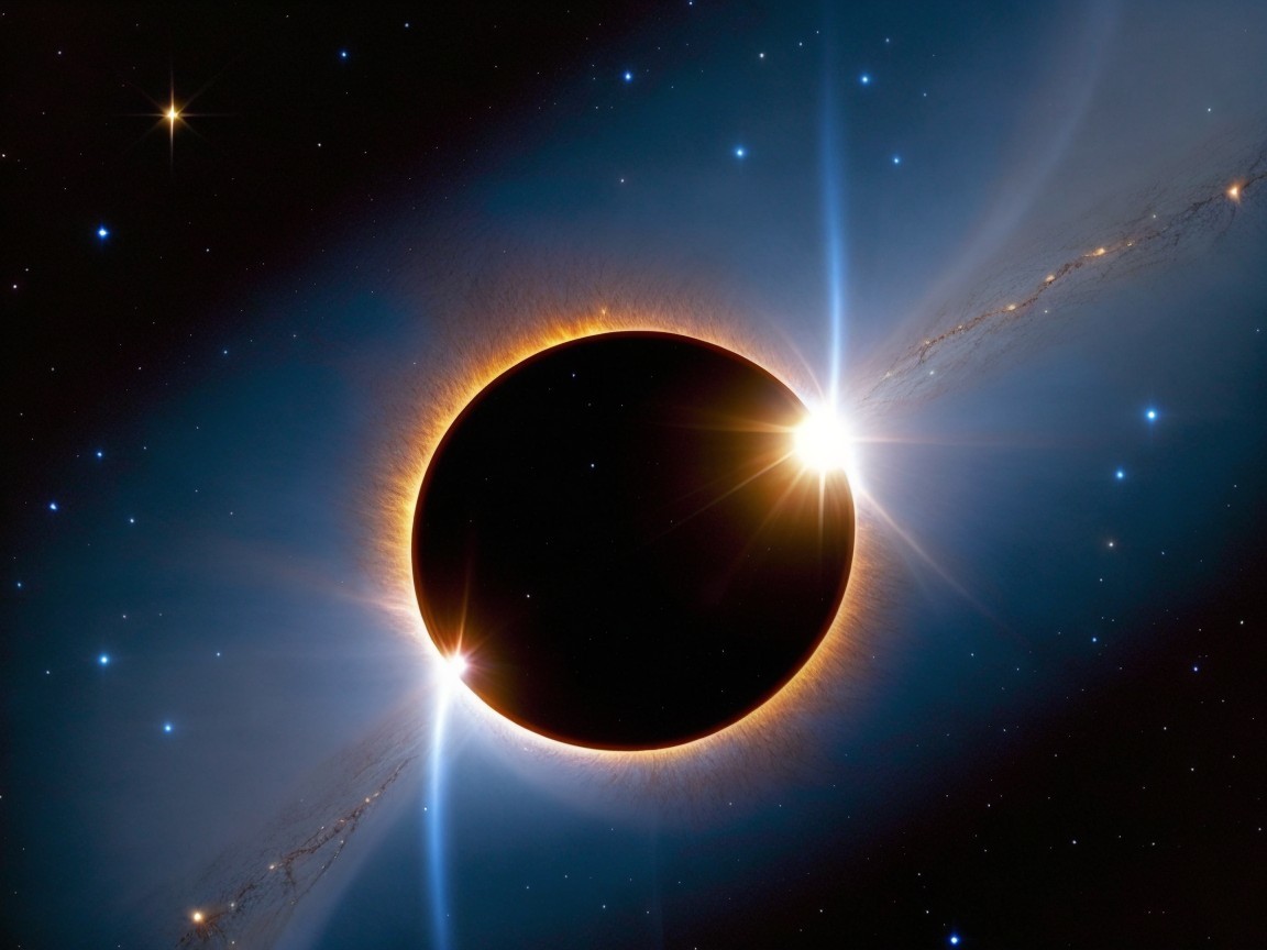 Solar Eclipse with Brilliant Corona and Stars