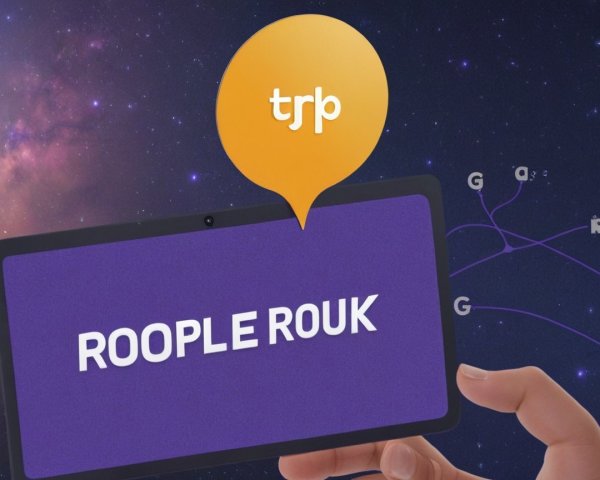 Tablet Displaying "ROOPLE ROUK" in Cosmic Setting