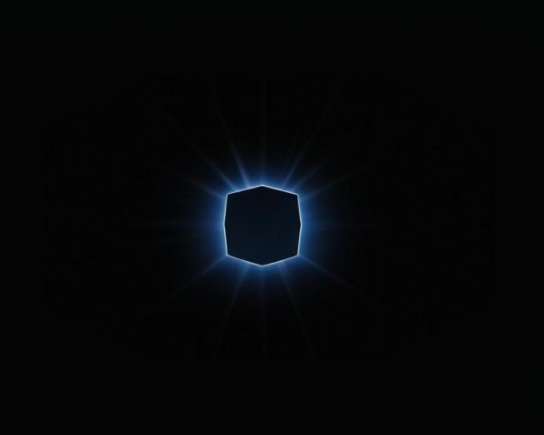 Glowing Hexagon with Light Beams on Dark Background