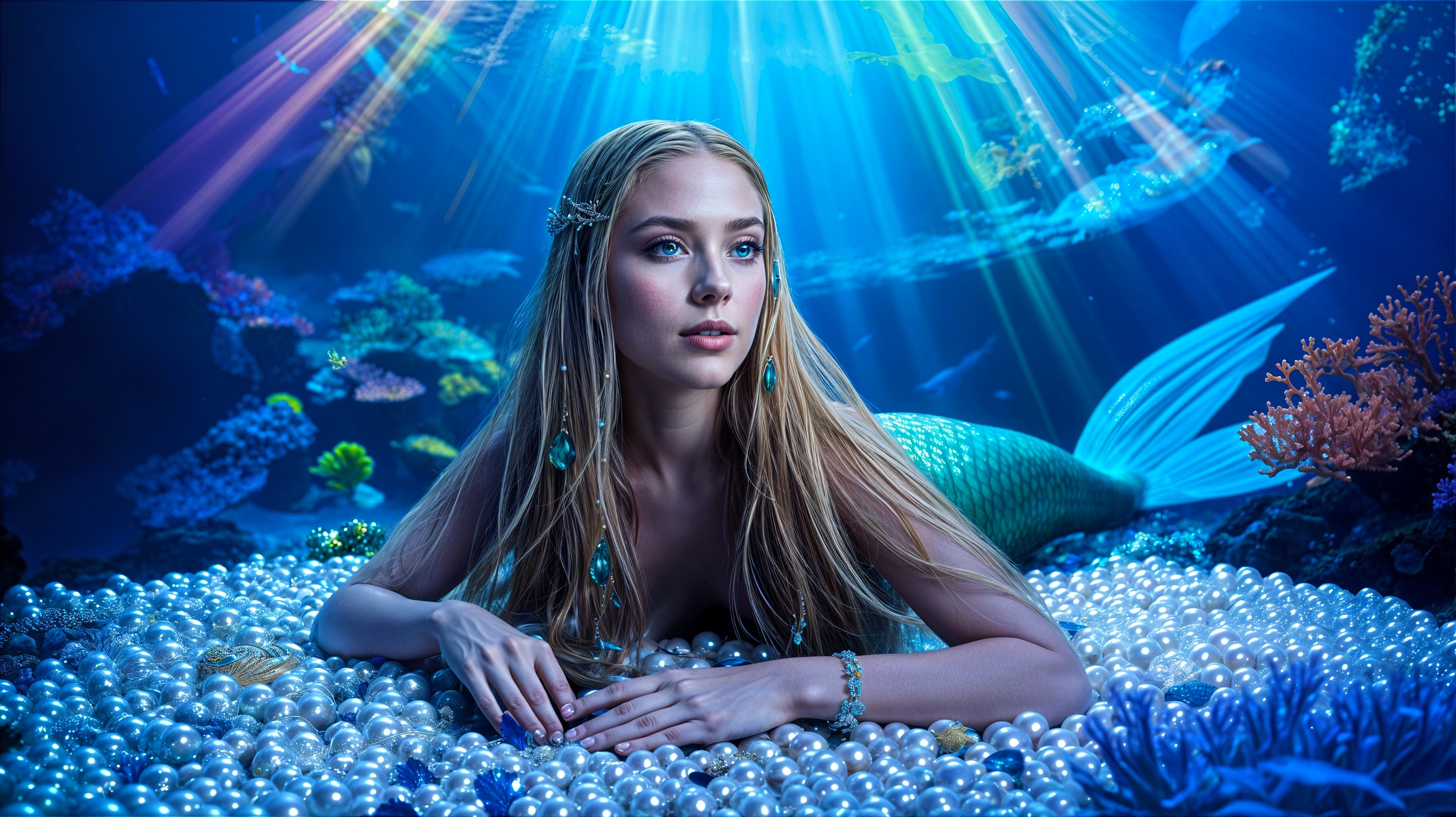 Underwater Scene with Mermaid and Vibrant Coral