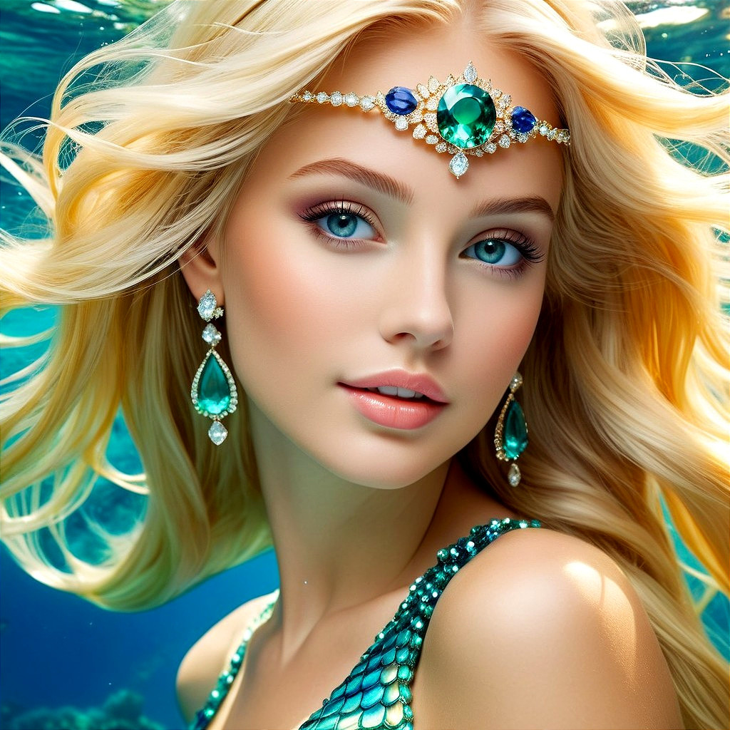 Underwater Portrait of a Young Woman with Jewels