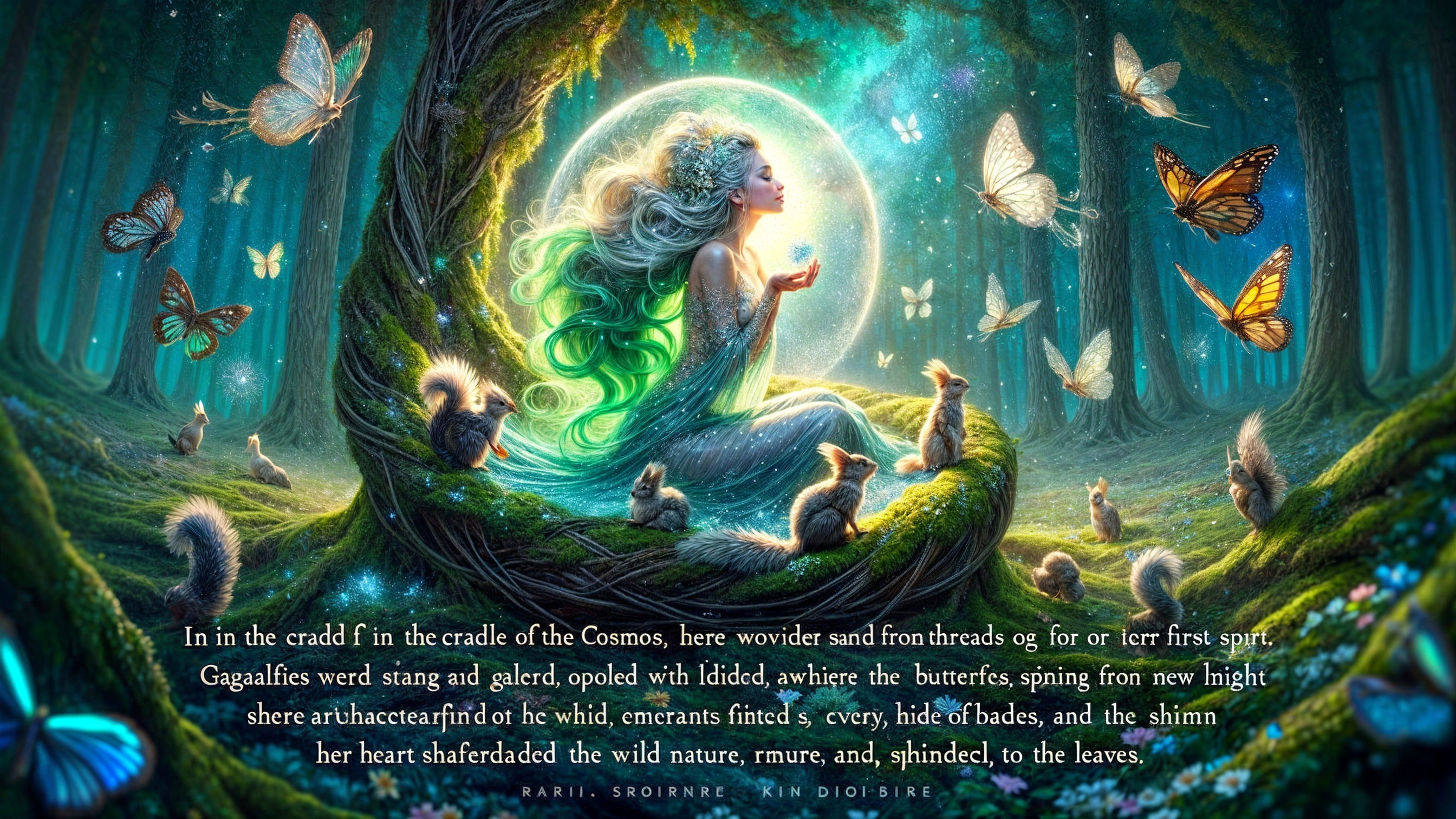 Serene Figure in a Mystical Forest with Butterflies