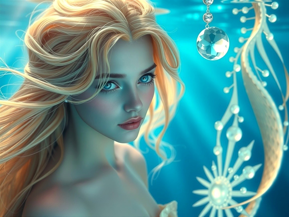 Underwater Scene with Woman and Aquatic Elements