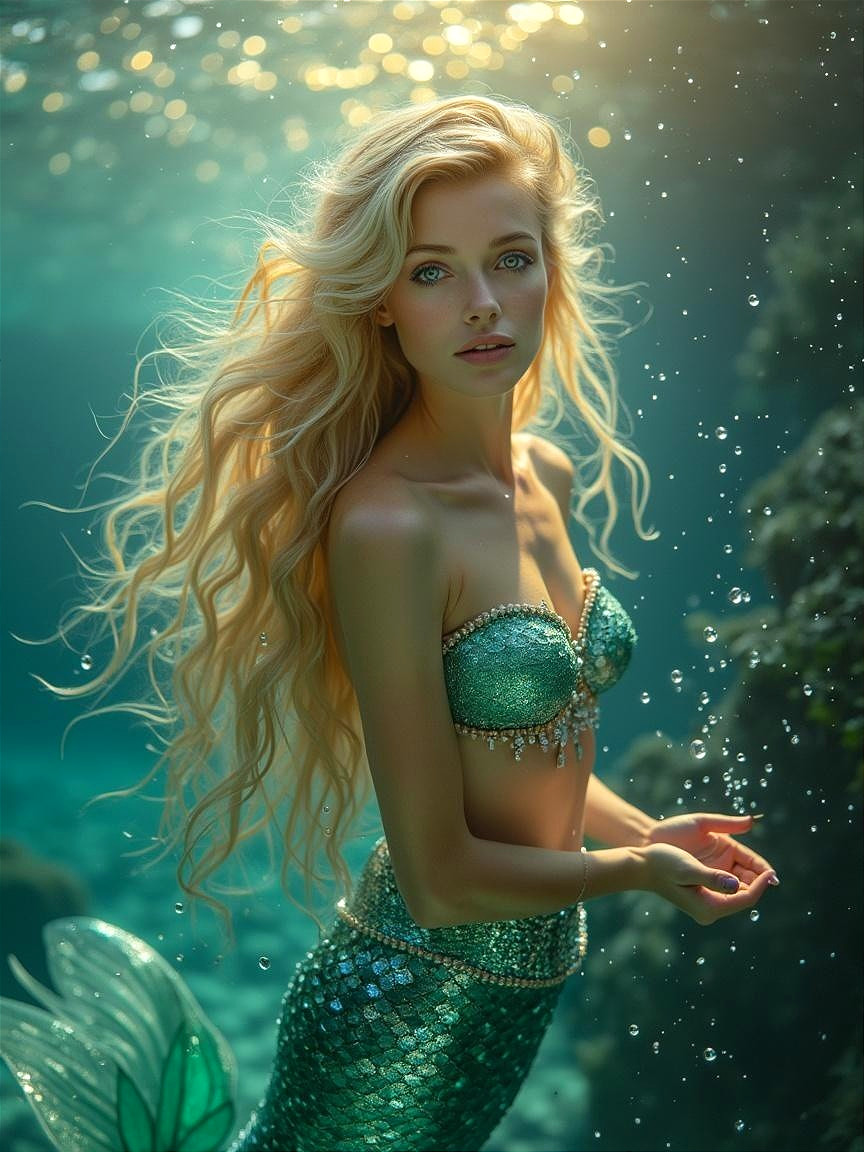 Mystical Underwater Scene with Enchanting Mermaid