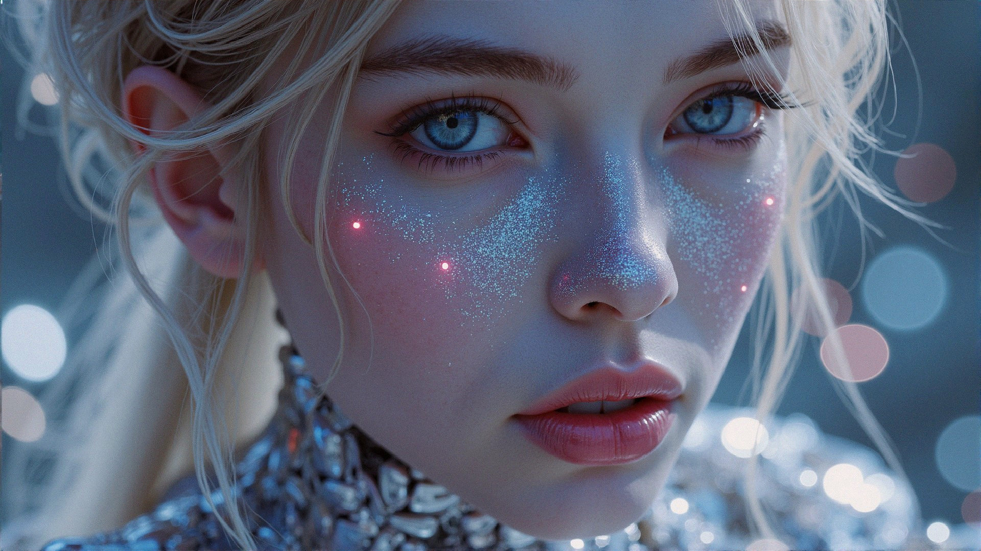 Close-up Portrait of a Young Woman with Blue Eyes