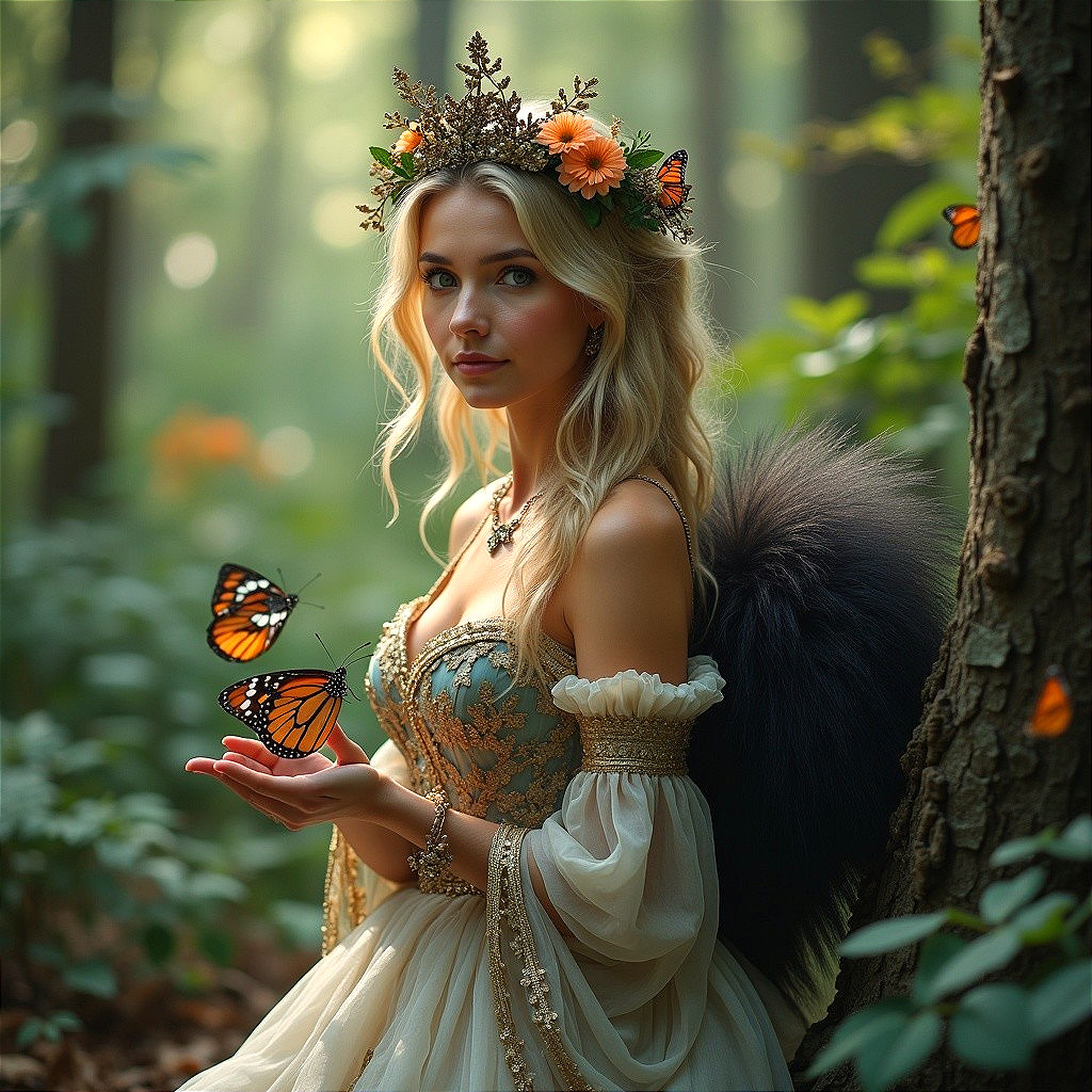 Serene Fairy-Tale Scene with Woman and Butterflies