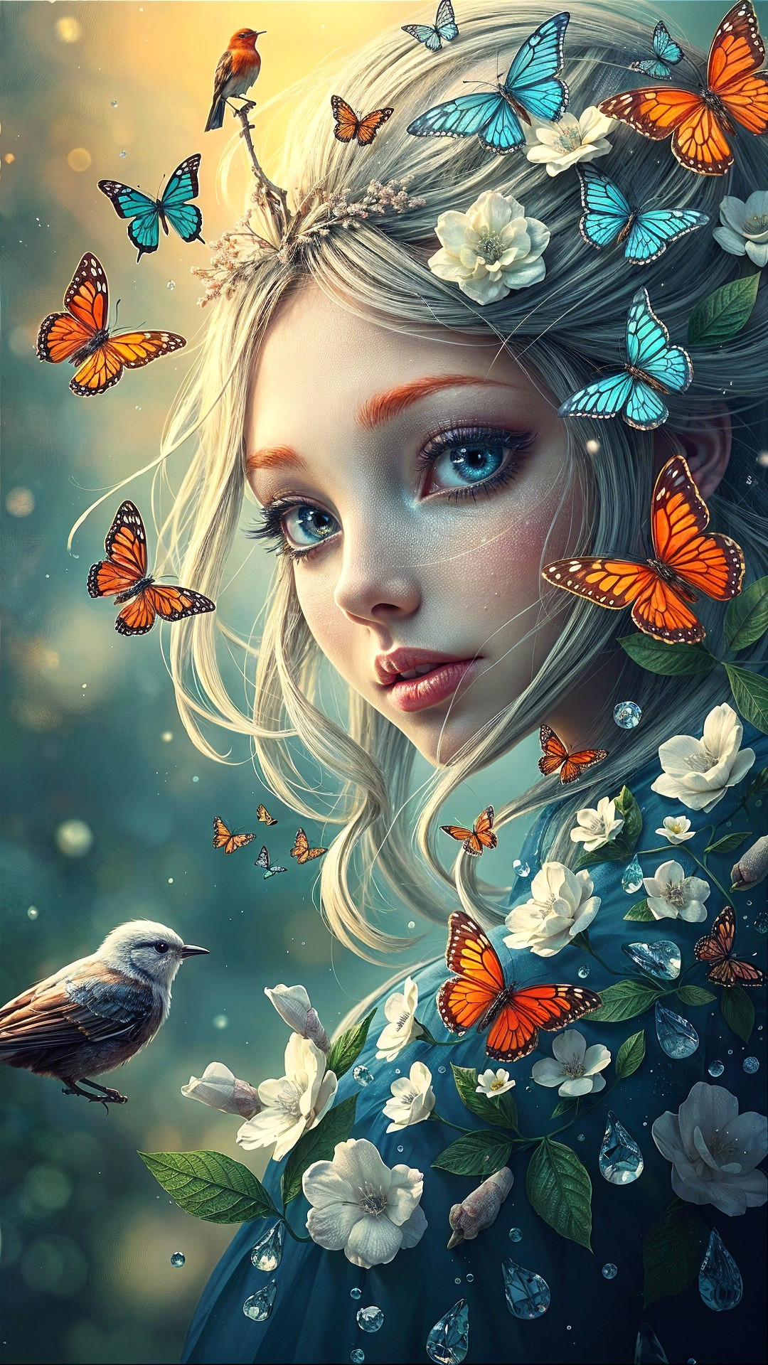 Whimsical Portrait of a Woman Surrounded by Nature