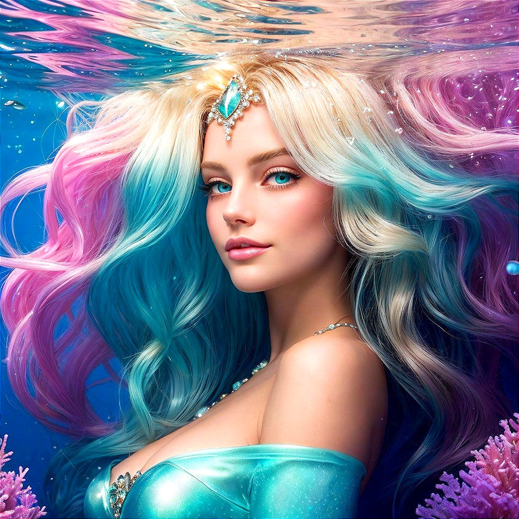 Underwater Scene with a Flowing-Haired Figure
