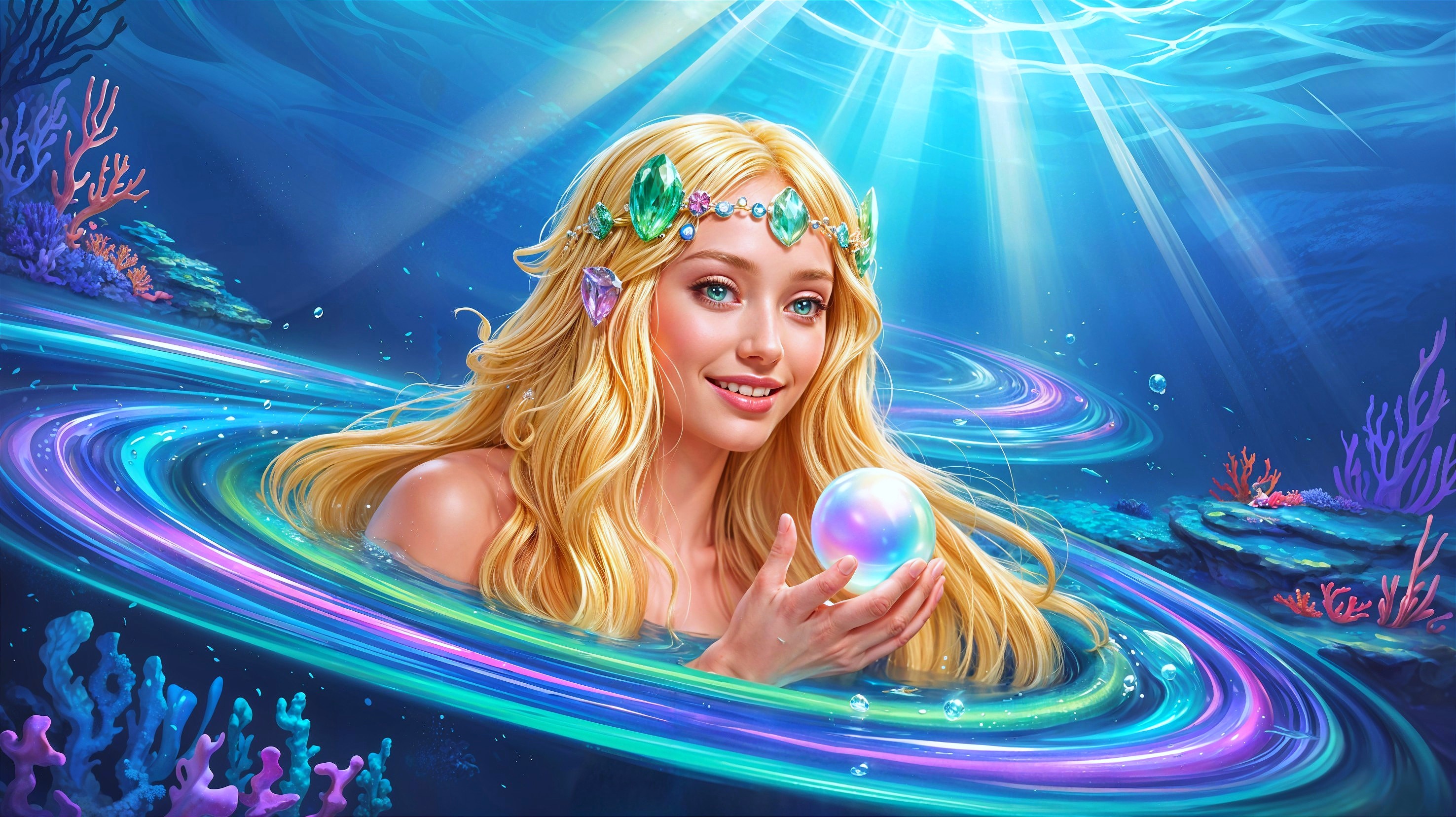 Radiant Mermaid in Colorful Underwater Scene