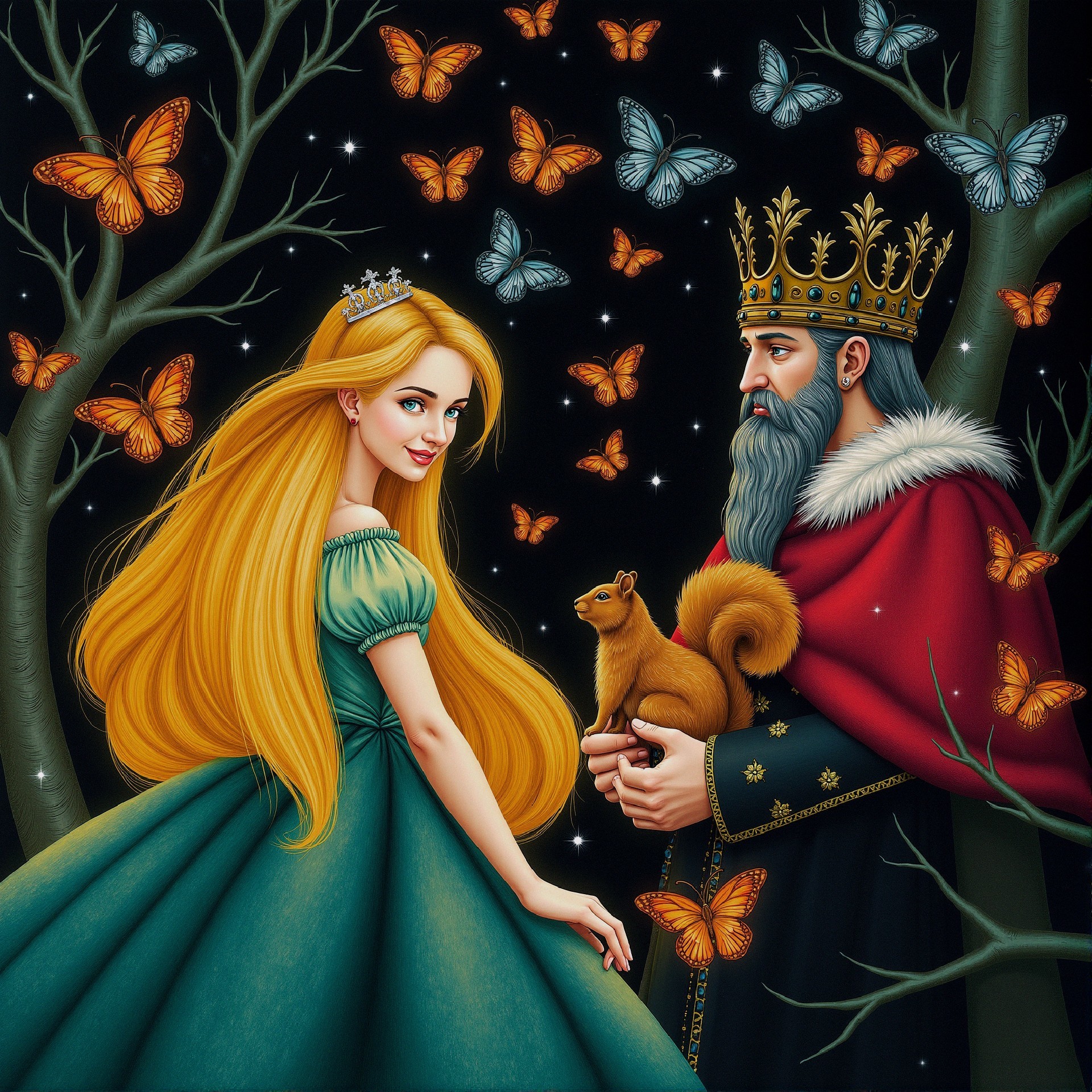 Princess and King in Enchanted Forest Scene