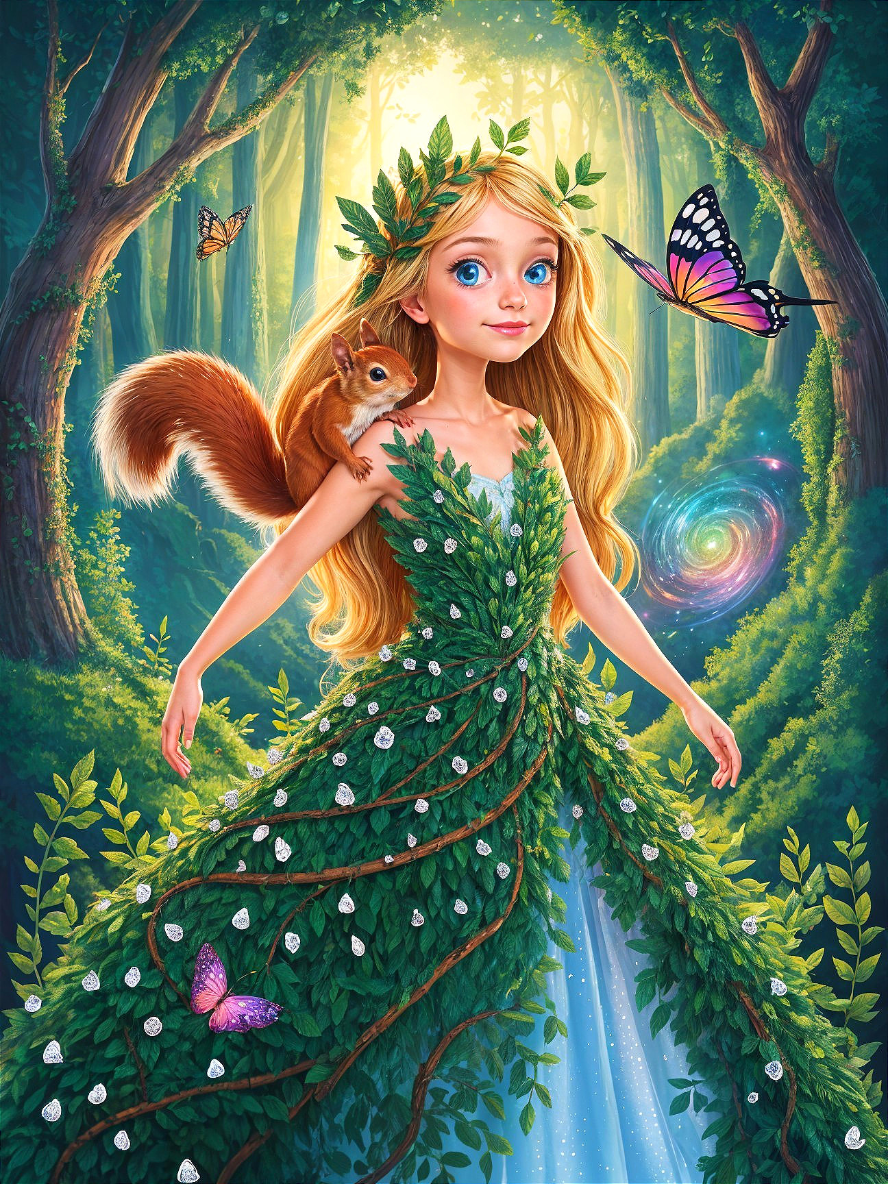 Whimsical Forest Scene with a Nature-Inspired Girl