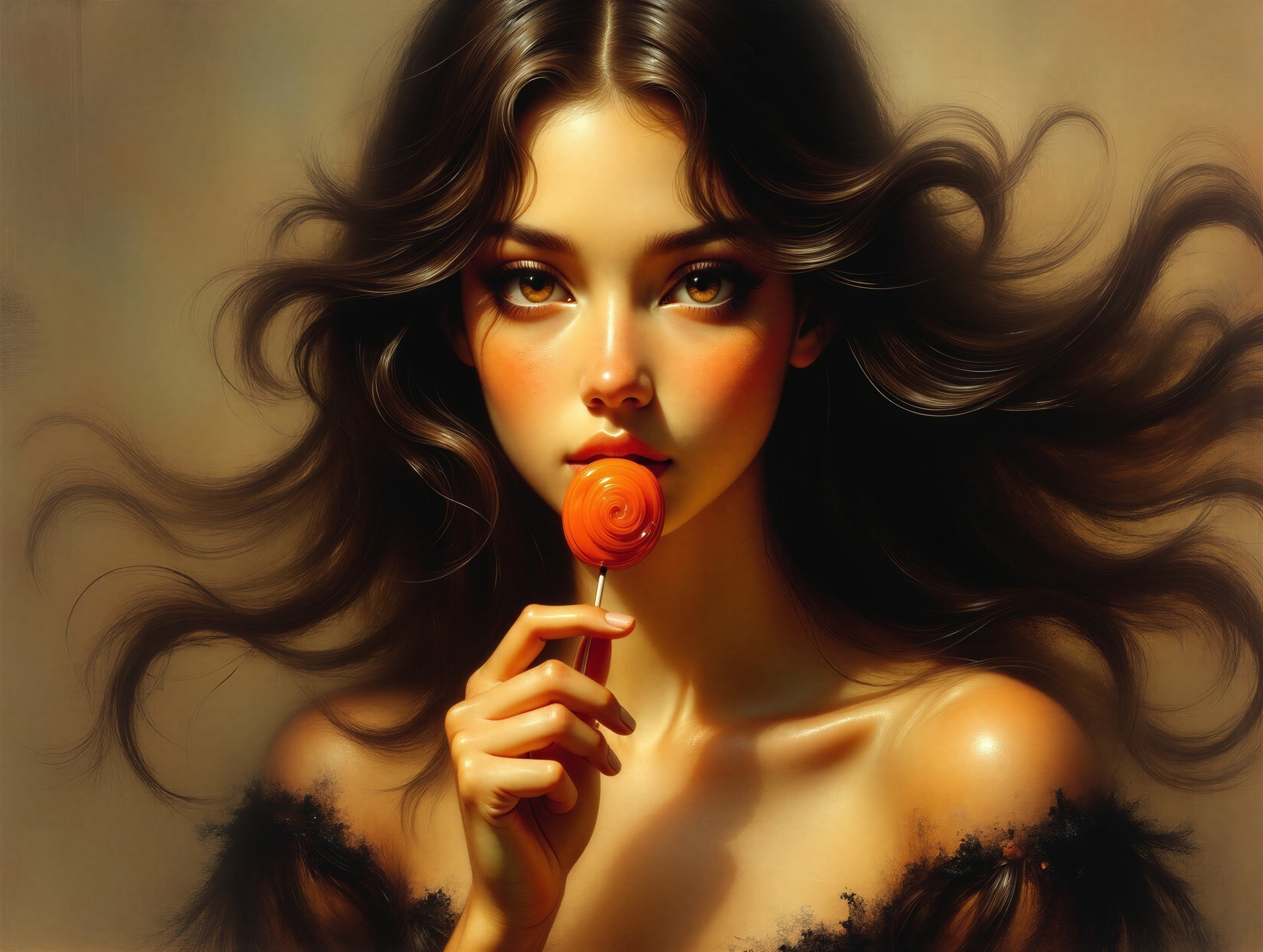 Young Woman with Lollipop in Dreamy Atmosphere