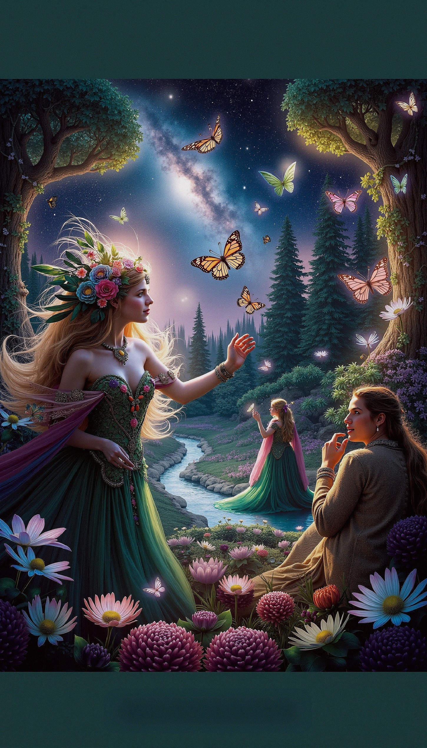 Fairy Queen in a Magical Forest with Butterflies