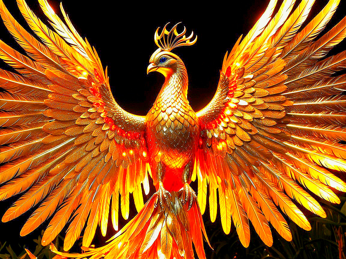 Majestic golden phoenix with shimmering feathers