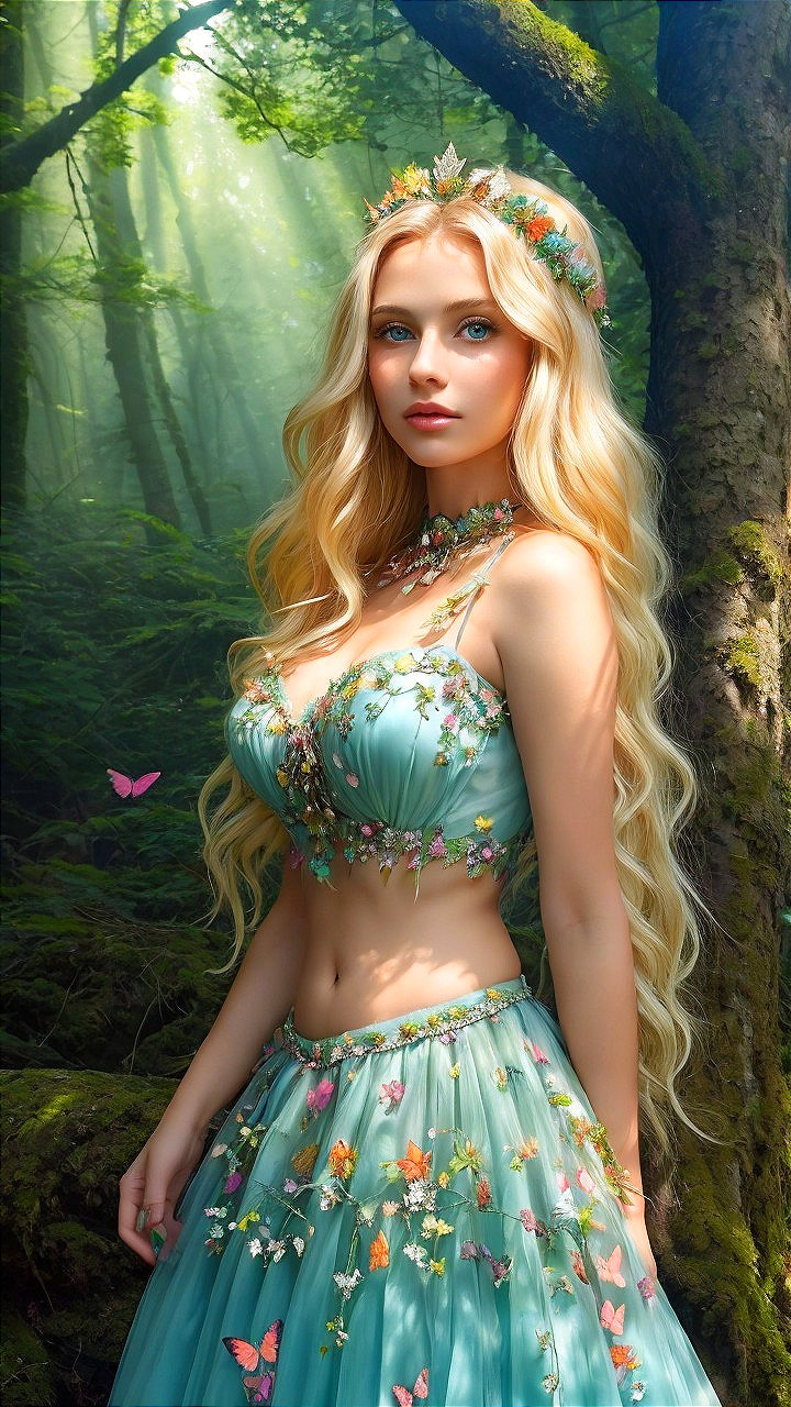 Enchanting Forest Scene with Floral Adorned Figure