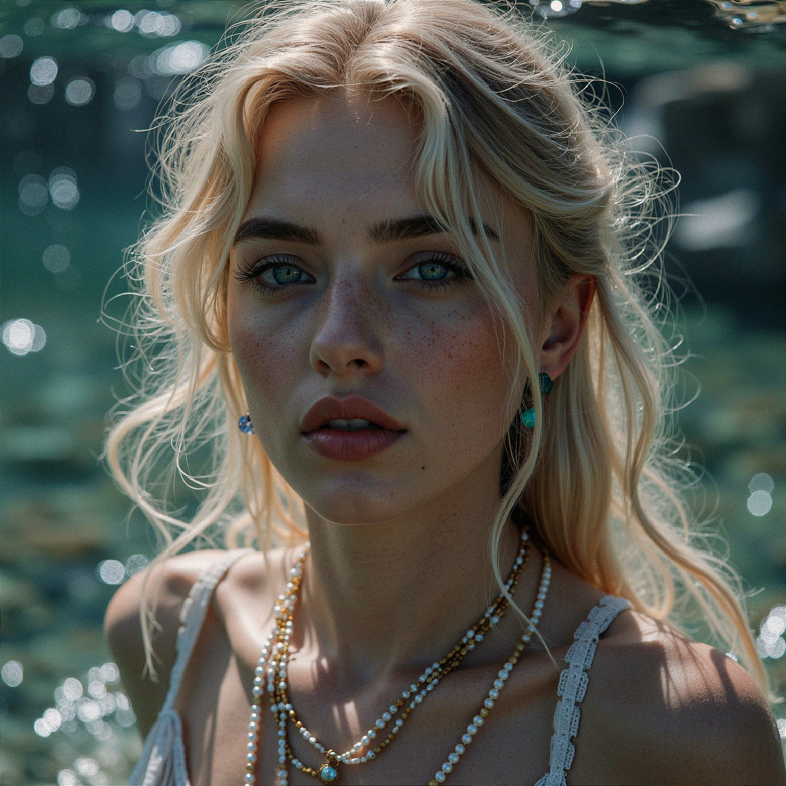 Close-up Portrait of a Young Woman in Water