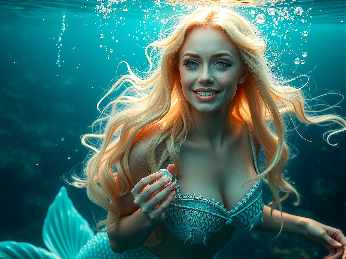 Graceful mermaid swimming in a serene underwater scene