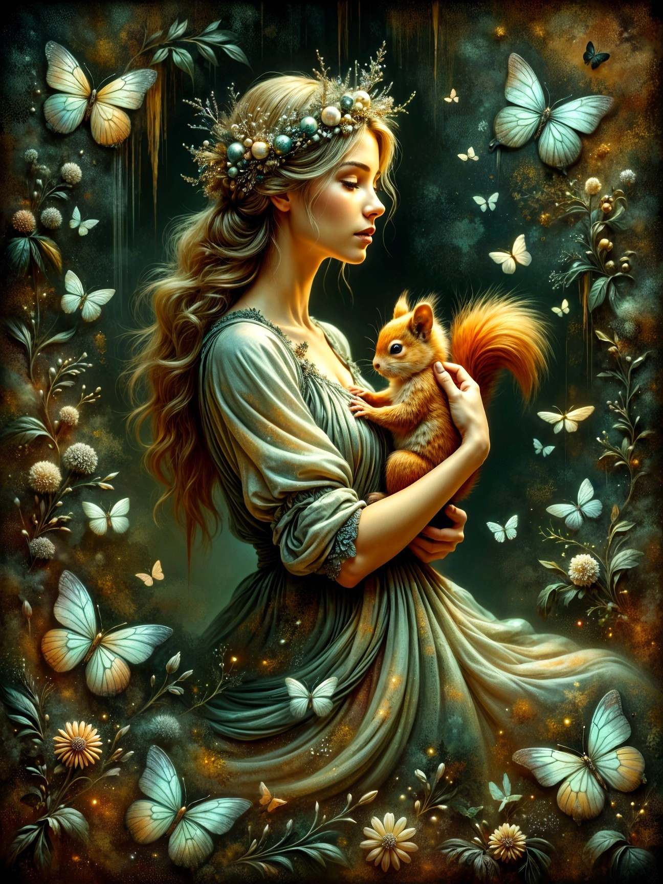 Young Woman with Squirrel in Nature's Harmony