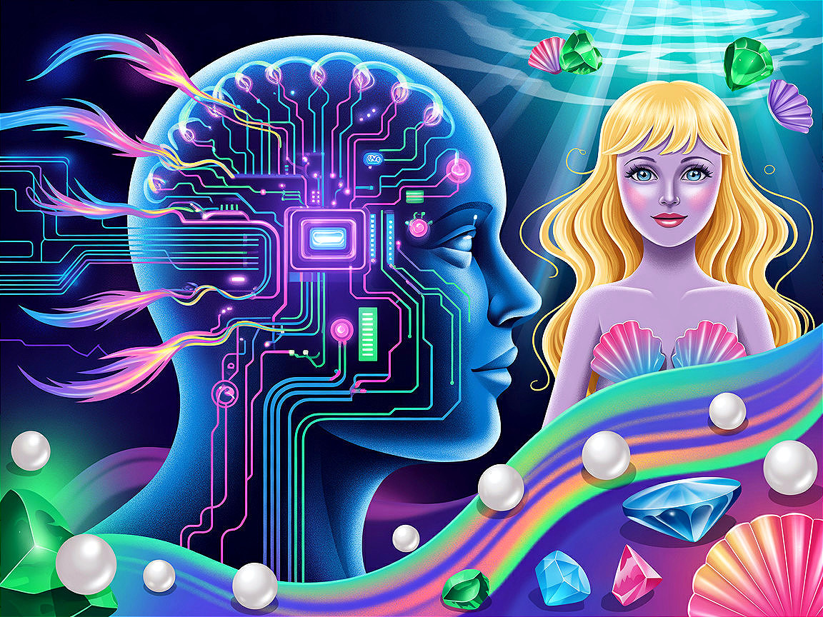 Surreal Scene of Technology and Fantasy Underwater