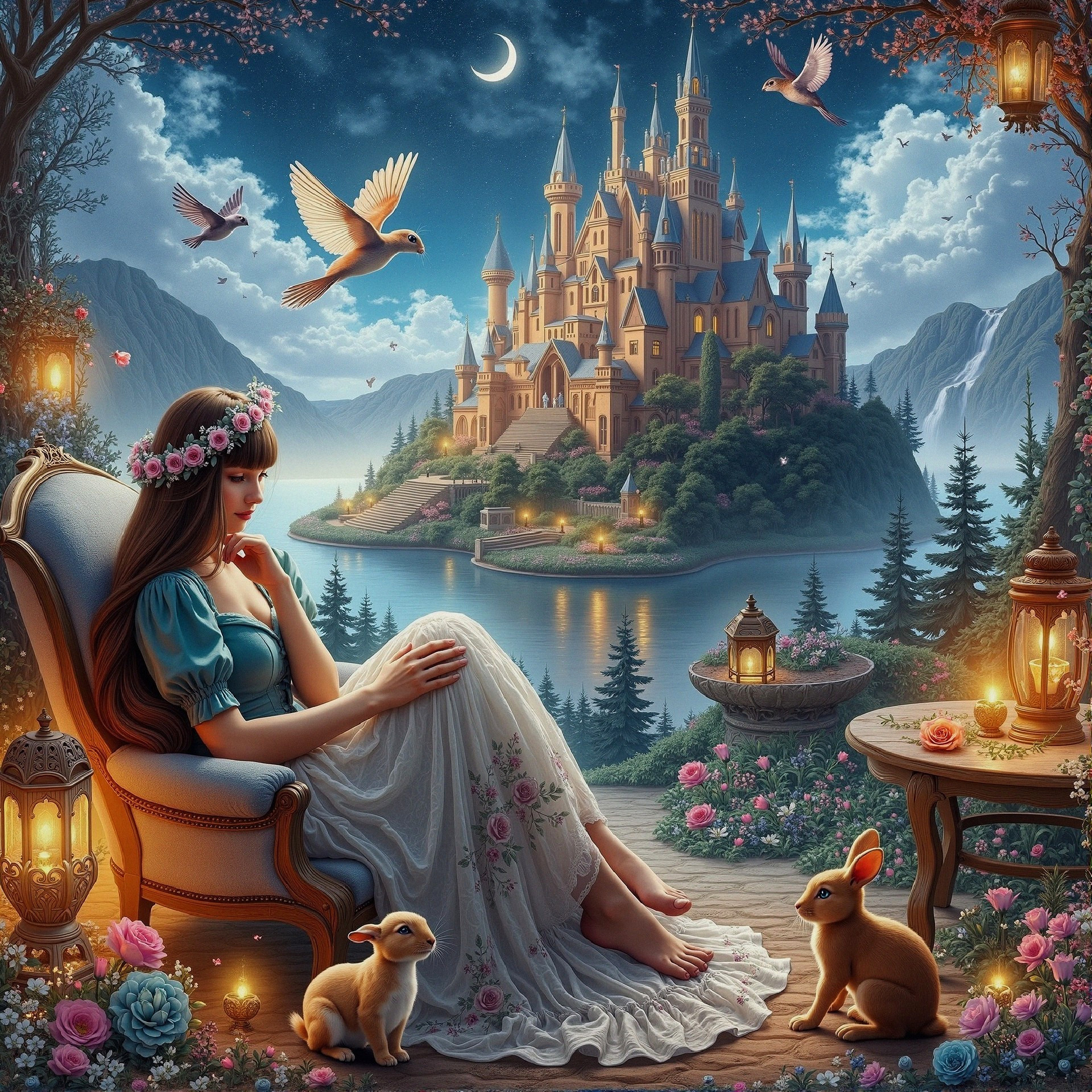 Enchanted Landscape with Woman and Majestic Castle