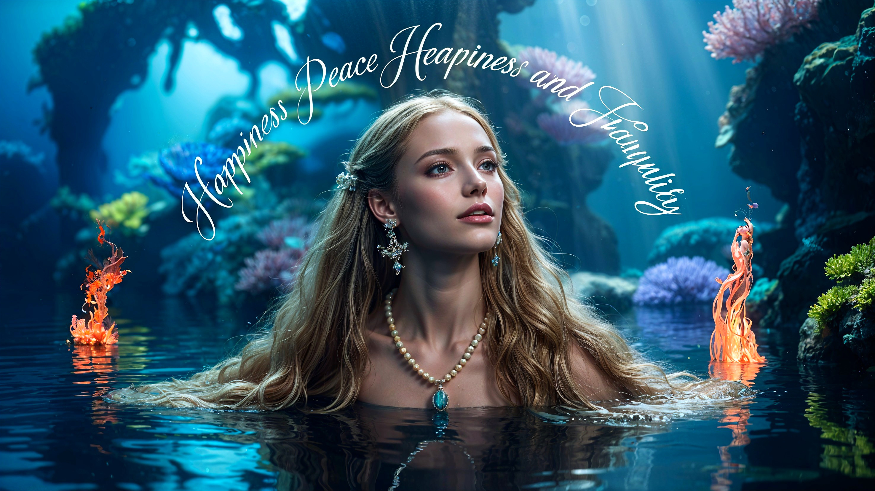 Underwater Scene with Young Woman and Coral Elements