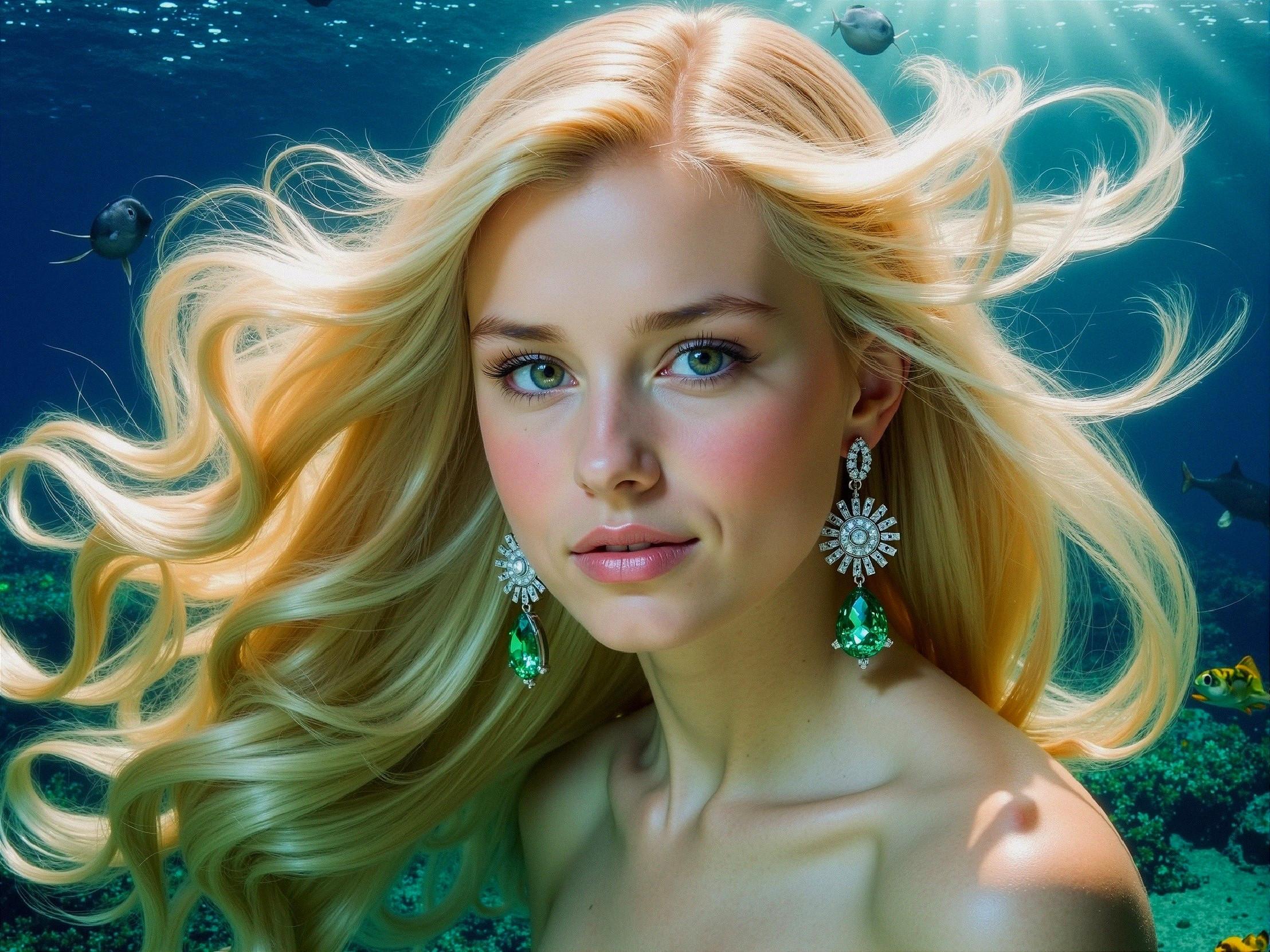 Underwater Scene of a Young Woman with Golden Hair