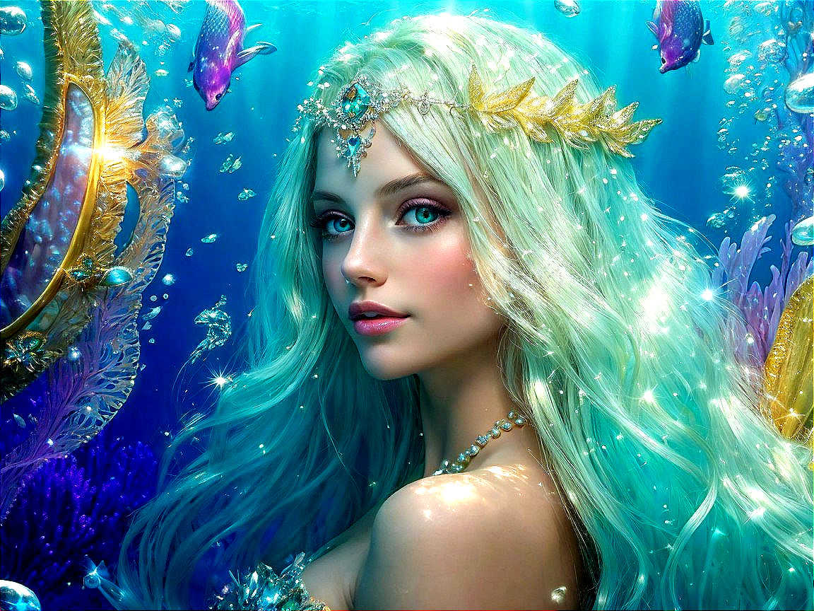 Underwater Scene with Serene Mermaid and Coral