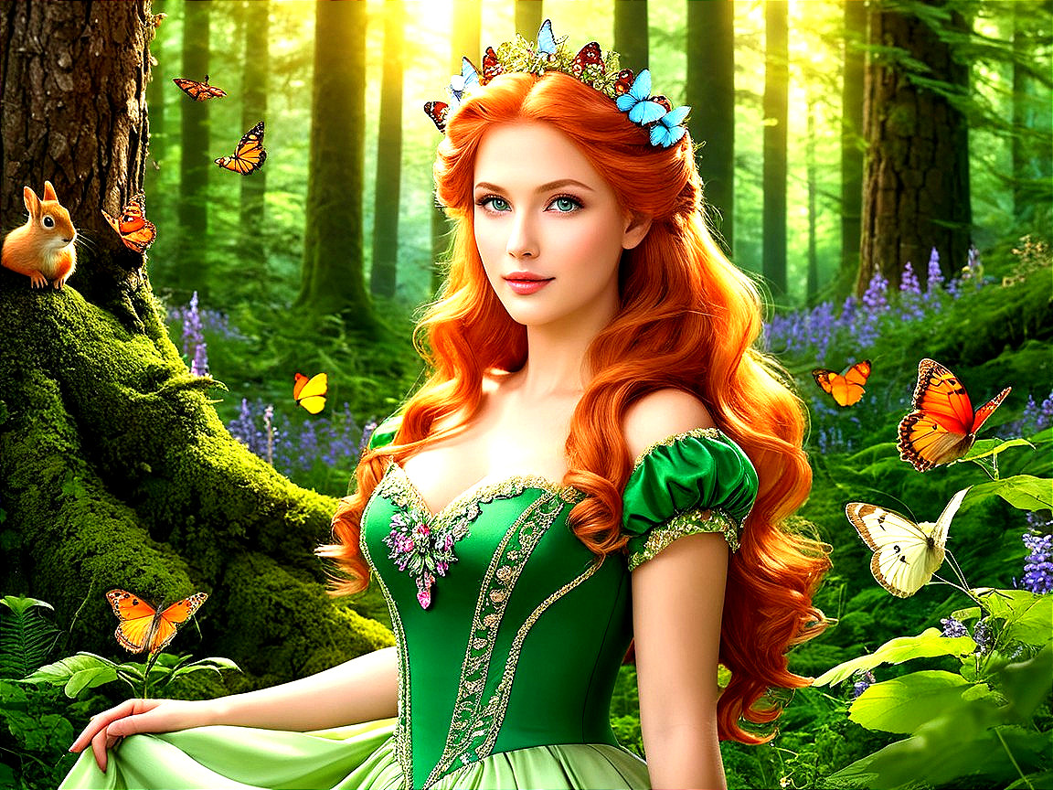 Fairy Tale Scene in a Lush Forest with Butterflies