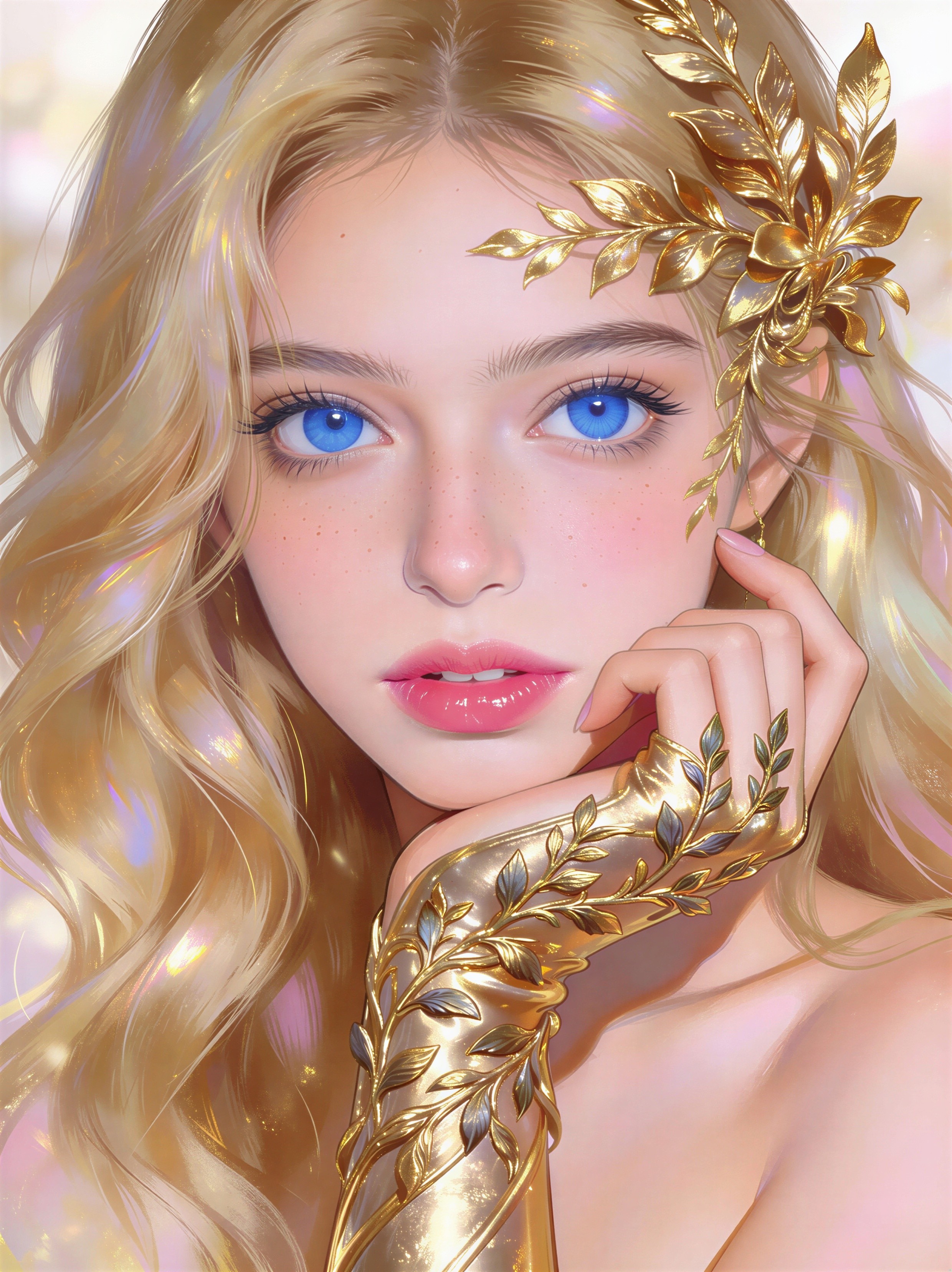 Detailed Portrait of a Young Blonde Woman with Laurel Wreath