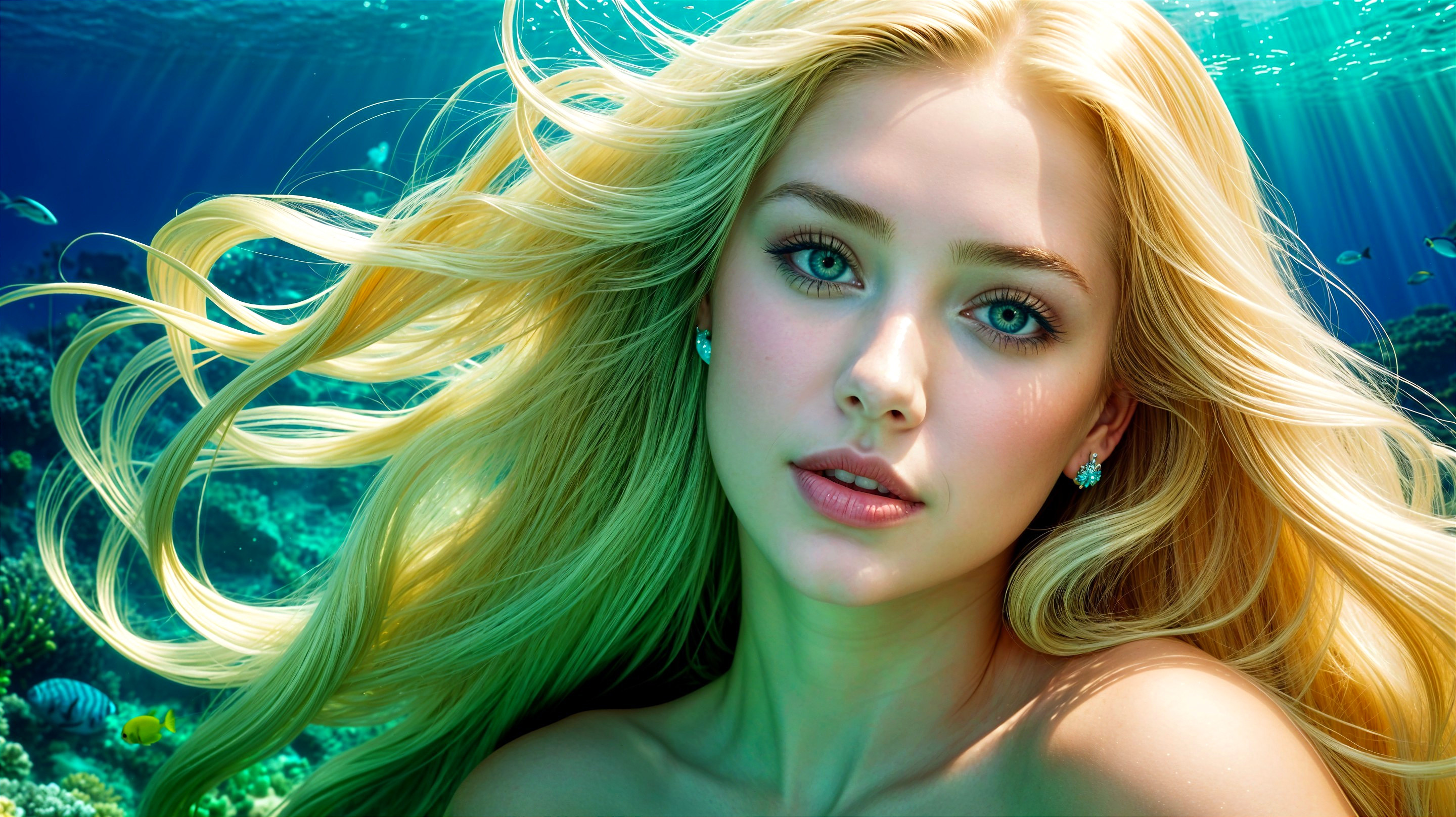 Underwater Scene of a Woman with Marine Life