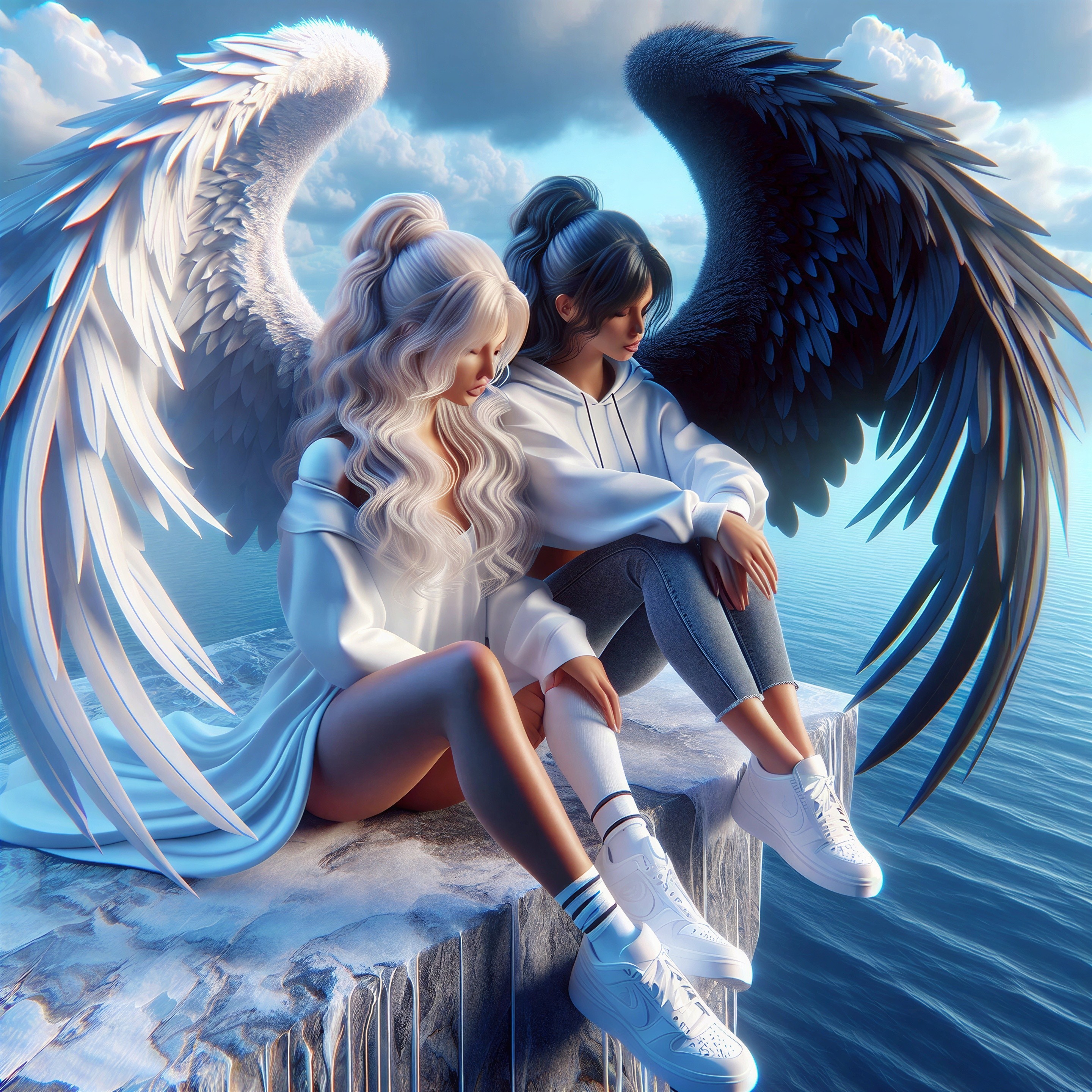 Fantastical Figures on a Cliff Overlooking Ocean