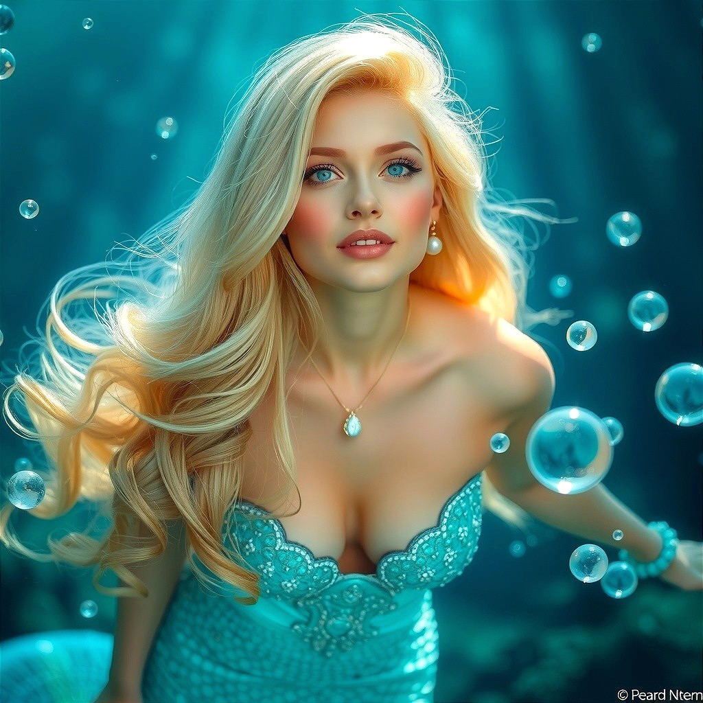 Stunning Underwater Scene with a Mermaid and Bubbles