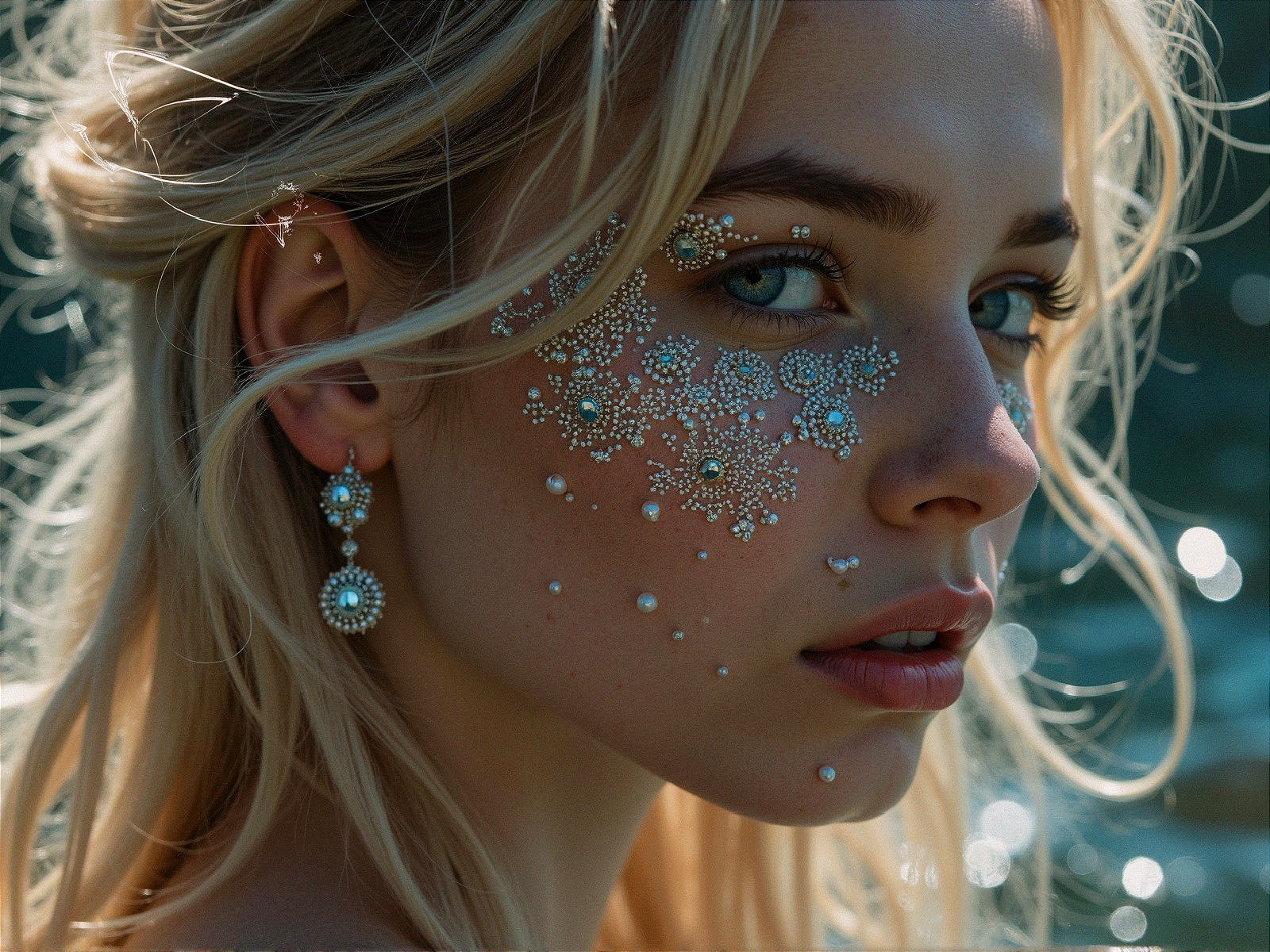 Close-Up Portrait of a Young Woman with Blue Eyes
