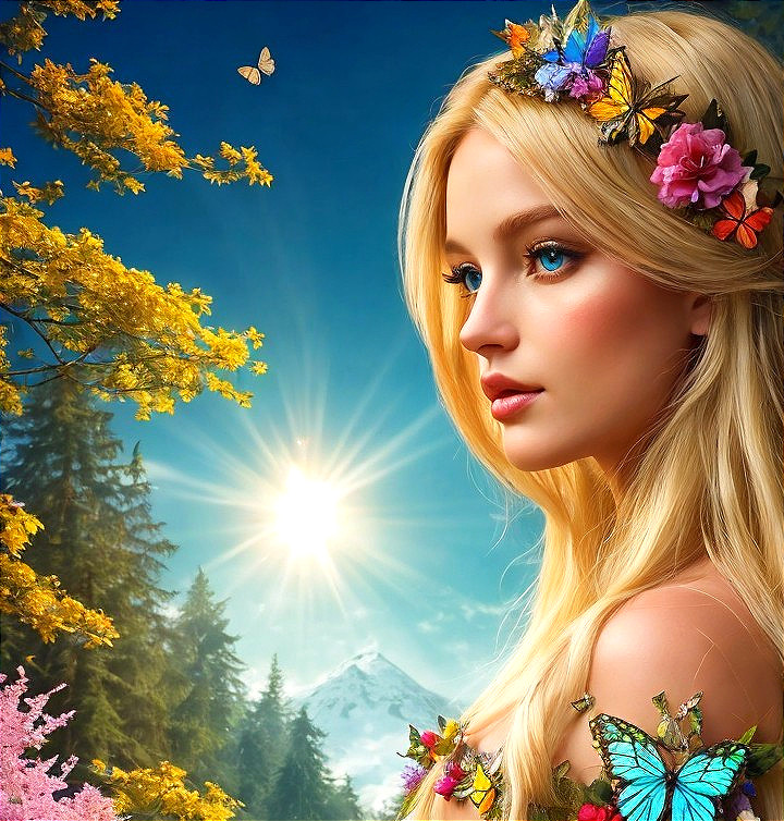 Serene Young Woman Surrounded by Nature's Beauty