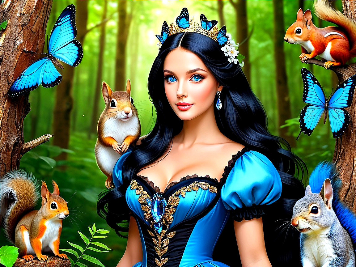 Fairy-Tale Scene of a Woman in a Blue Dress in Nature
