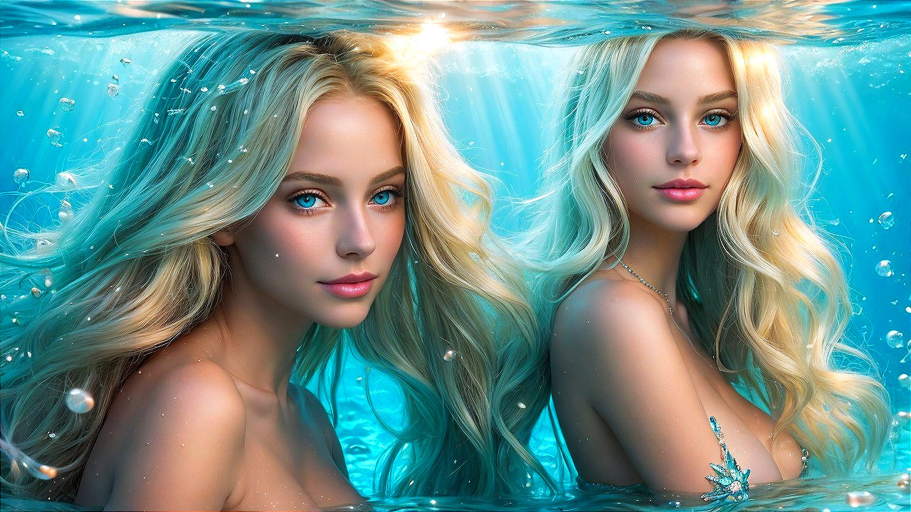 Ethereal Women Submerged in Serene Underwater Scene