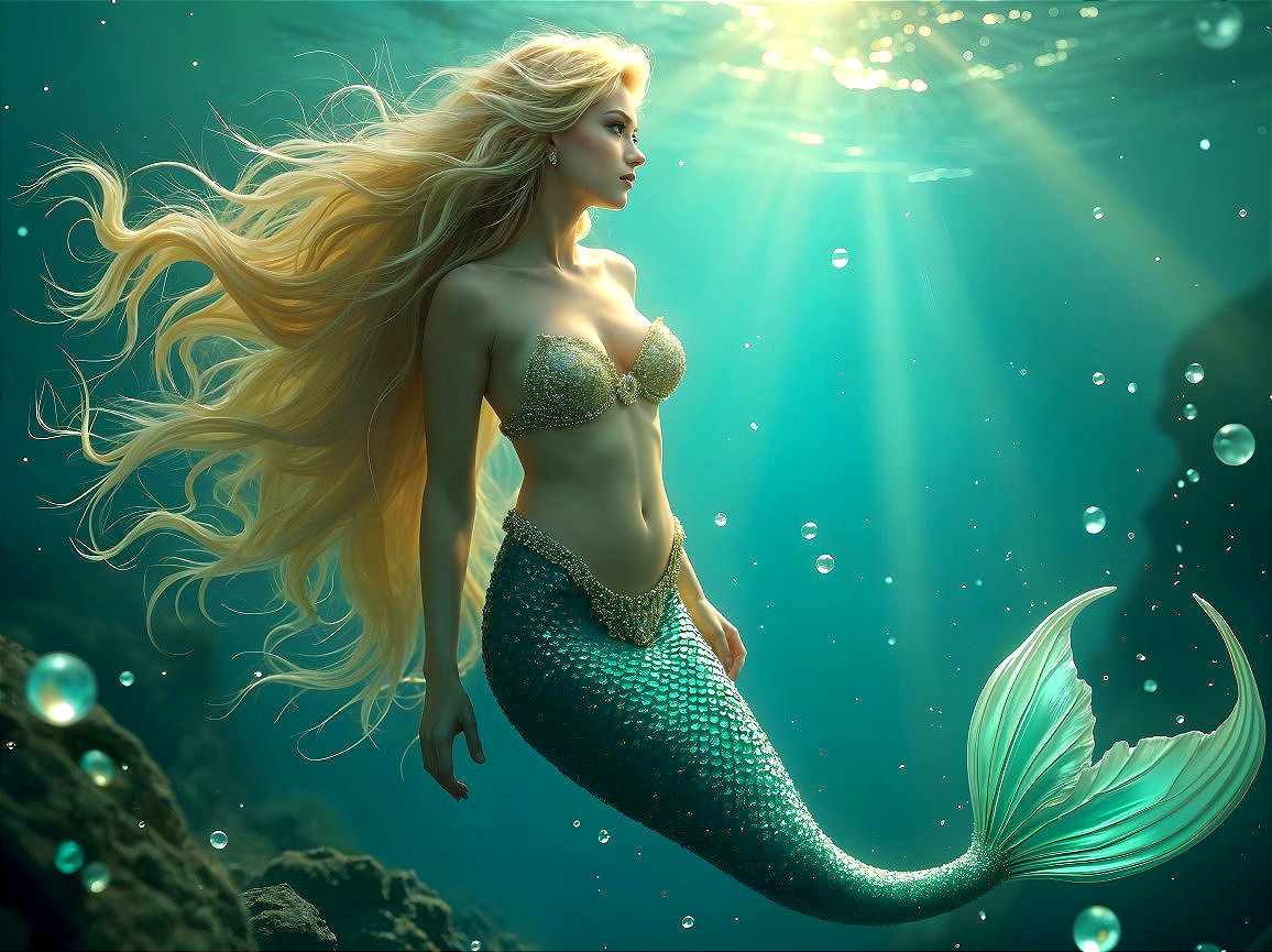 Serene Underwater Scene with a Beautiful Mermaid
