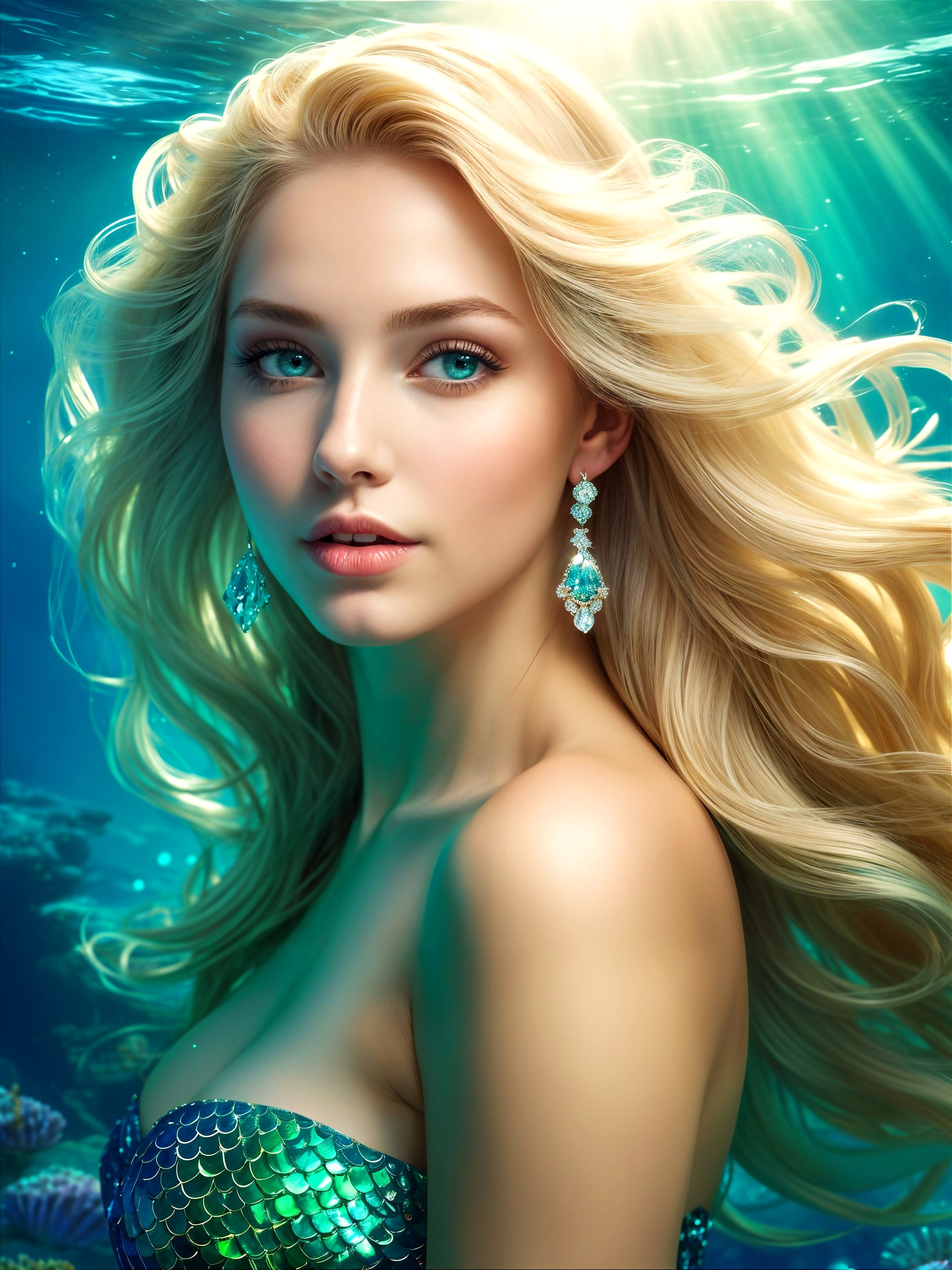 Underwater Scene with Ethereal Figure and Aquatic Elements