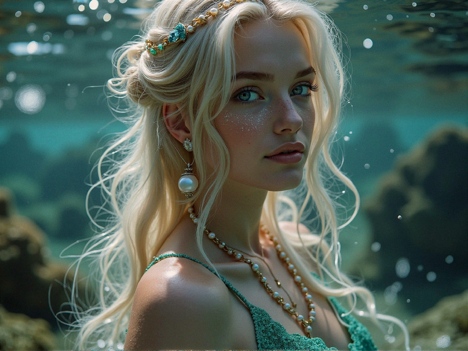 Underwater Portrait of a Young Woman with Accessories