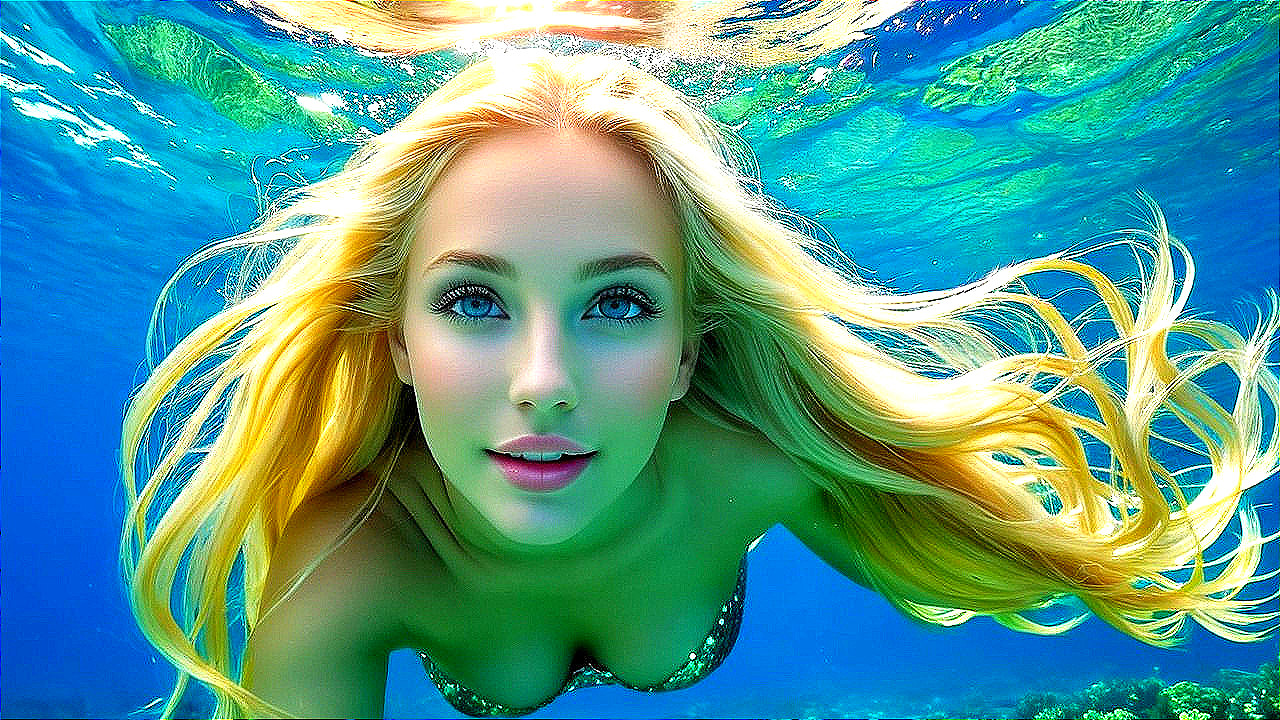 Underwater Scene of a Young Woman Swimming Gracefully